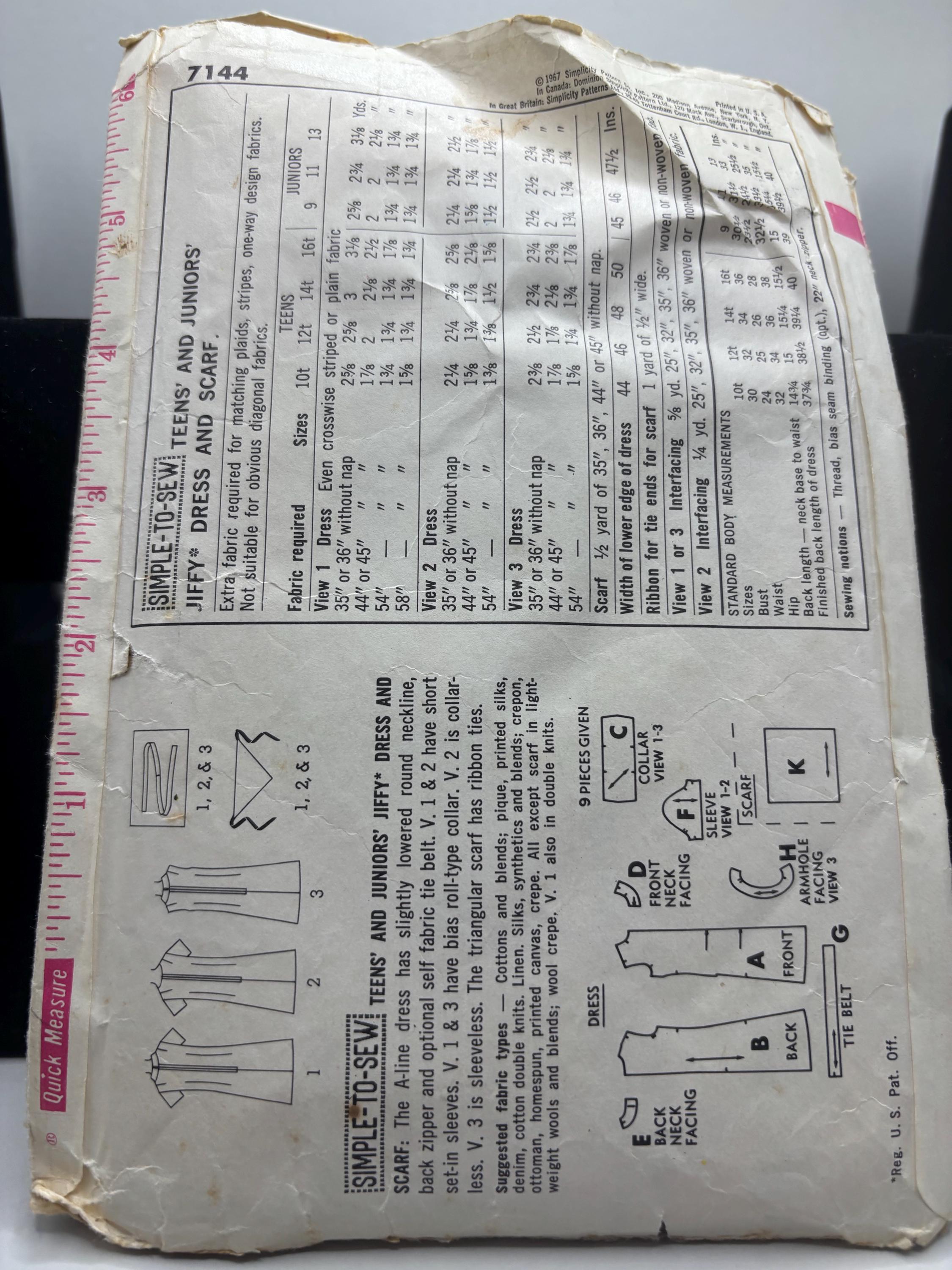 Vintage 1960s Simplicity 7144 Jiffy A-Line Dress Sewing Pattern – Size 13 Bust 33 – Mod Mini Dress, Easy Sew – Cut & Complete - Thumbnail 3