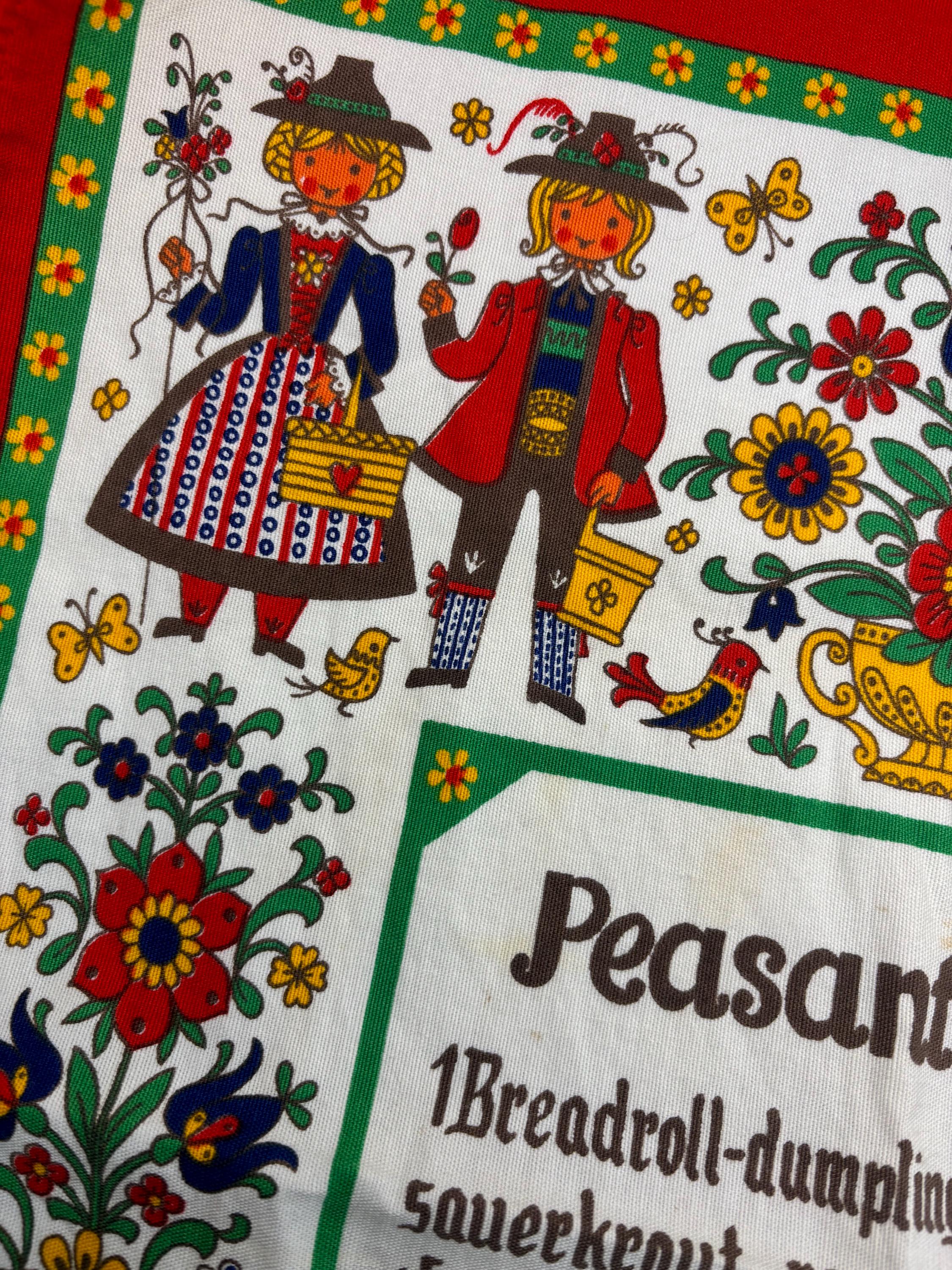Vintage Austrian Tea Cloth – Folk Art "Peasants Grill" Kitchen Towel - Thumbnail 2