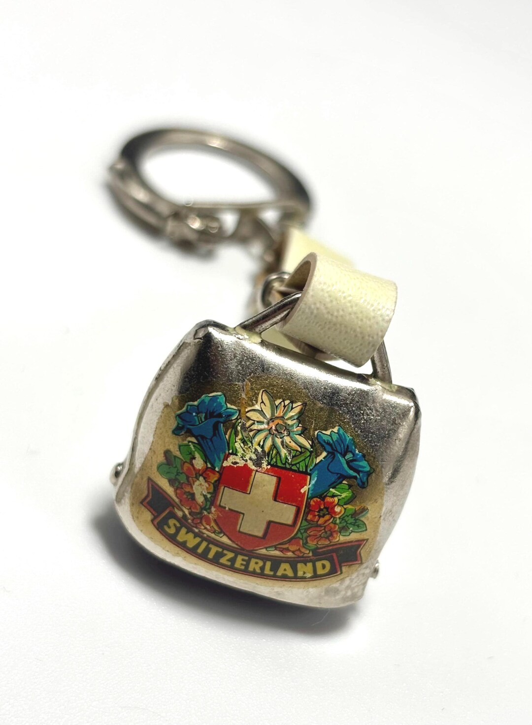 Vintage Swiss Souvenir Cowbell Keychain – Switzerland Crest With ...