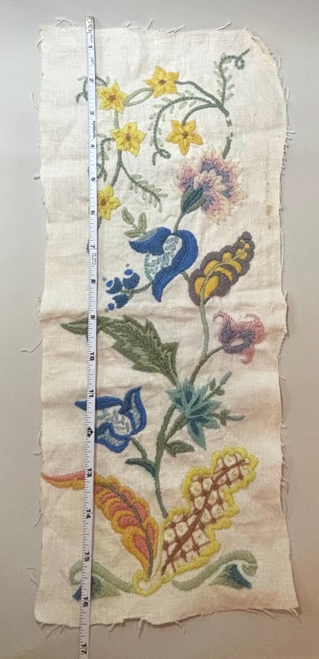 Enchanted Cottagecore Hand-Worked Embroidery Panel – Vintage Unmounted Crewel Sampler with Floral Design – Fairy Tale Textile Art - Thumbnail 4