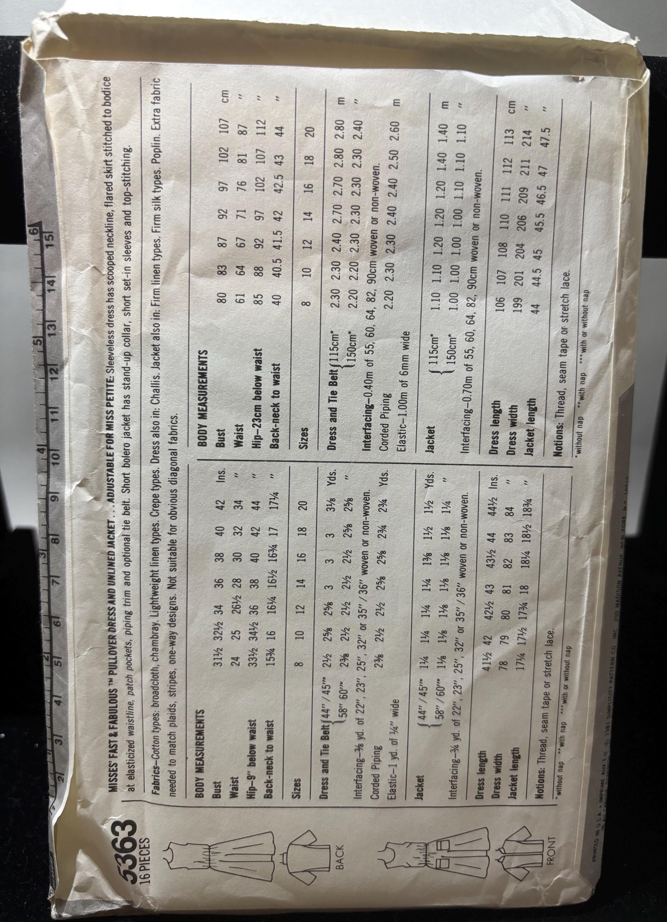 Vintage 1970s/1980s Simplicity 5363 Sewing Pattern – Misses Dress Jacket, Size K (8-12) – Fast & Fabulous, Complete Uncut - Thumbnail 3