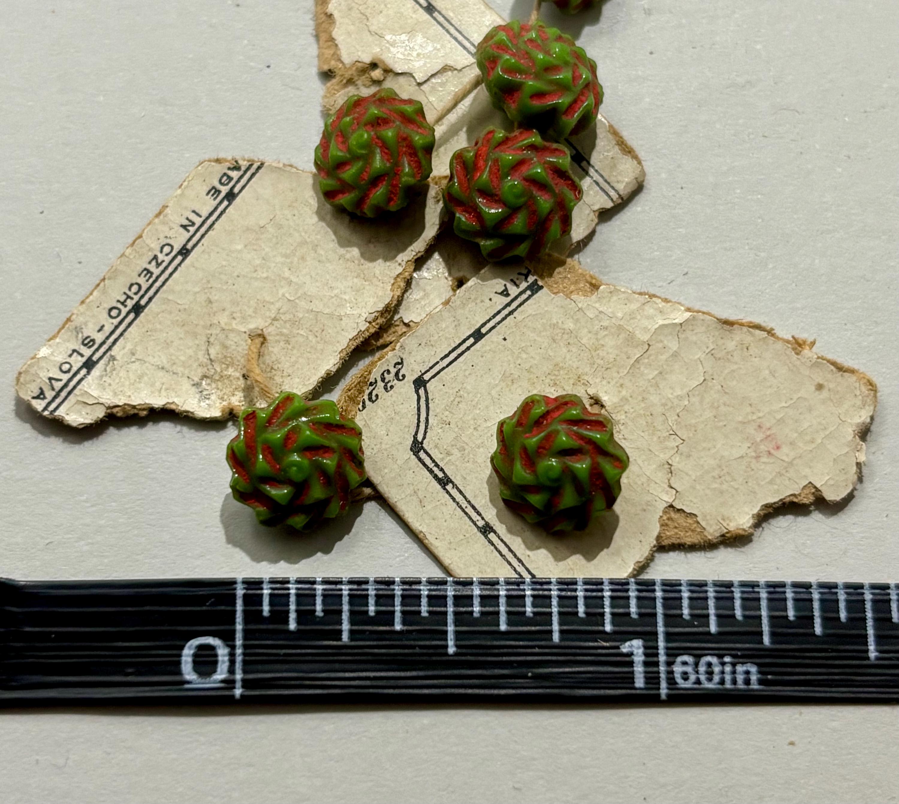 Antique 1920s Qualité Supérieure Czech Glass Buttons – Style No. 2329 – 1/4" Art Deco Swirl Buttons, Set of 11 – Made in Czecho-Slovakia - Thumbnail 2