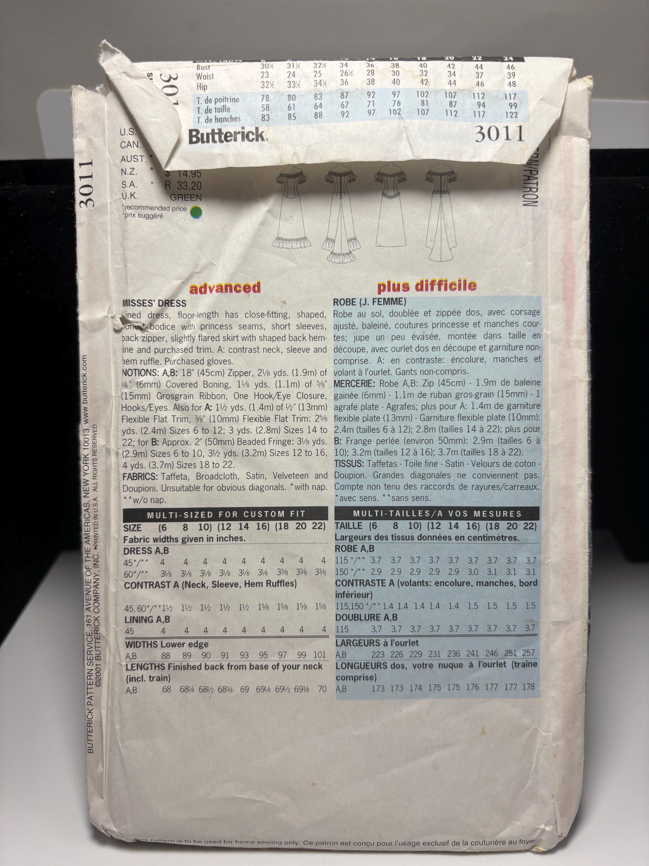 Butterick 3011 Vintage Sewing Pattern – Making History Series – Misses’ Off-the-Shoulder Evening Dress – Sizes 12, 14, 16 – Complete & Uncut - Thumbnail 3