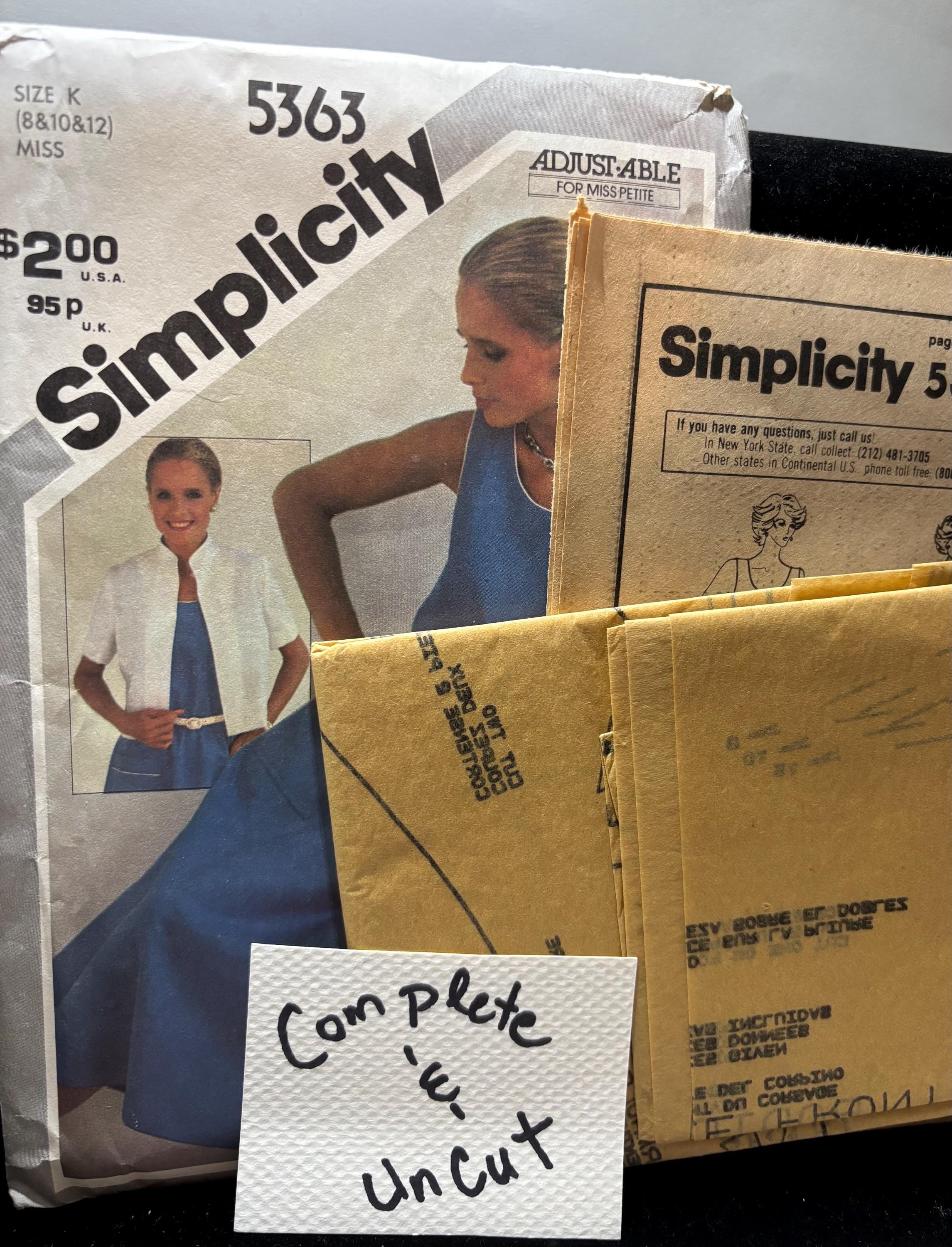 Vintage 1970s/1980s Simplicity 5363 Sewing Pattern – Misses Dress Jacket, Size K (8-12) – Fast & Fabulous, Complete Uncut - Thumbnail 5