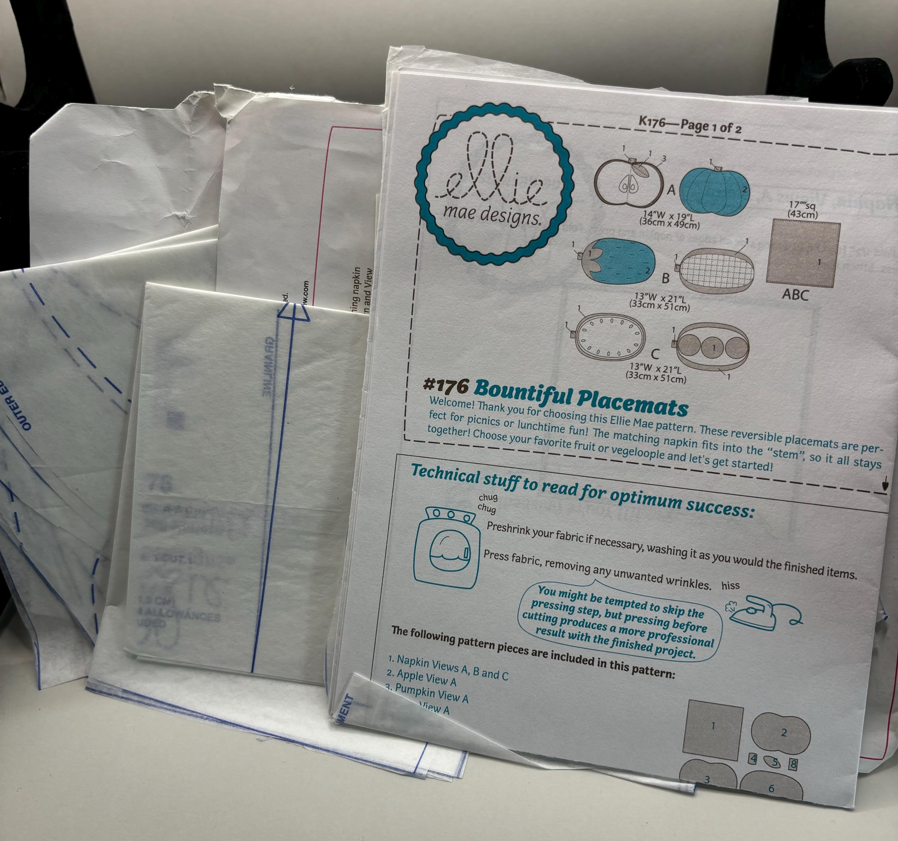 Kwik Sew Bountiful Placemats Pattern – Farm Fresh & Homemade Charm - Complete and Uncut - Thumbnail 3