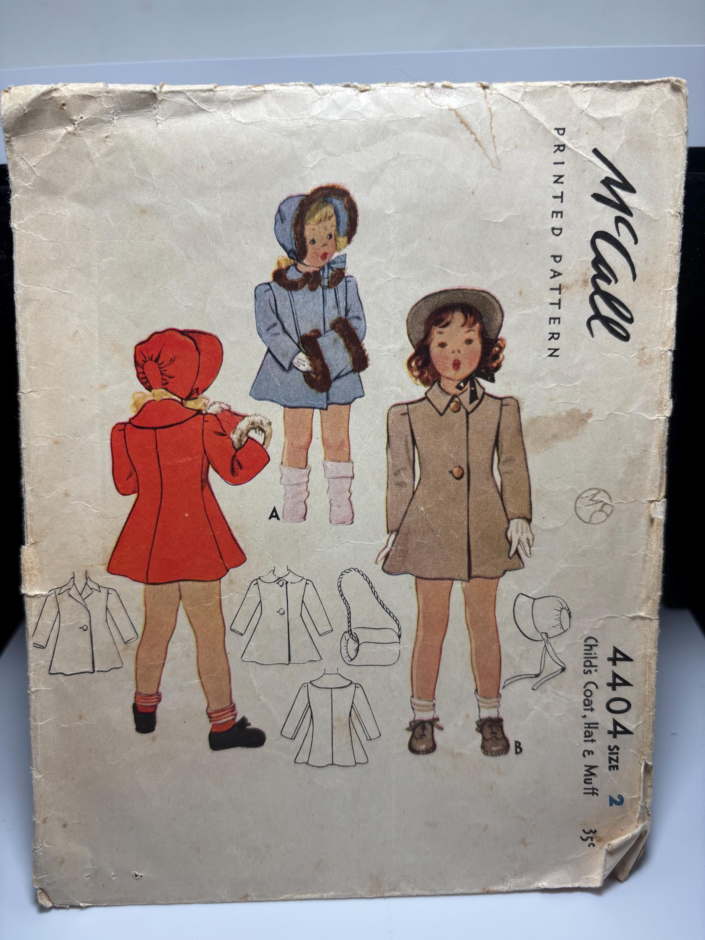 Vintage McCall 4404 (1940s) Girl’s Coat, Hat & Muff Pattern – Size 2 – Missing Minor Pieces – “Little Rascals” Darla-Inspired Winter Set - Thumbnail 2