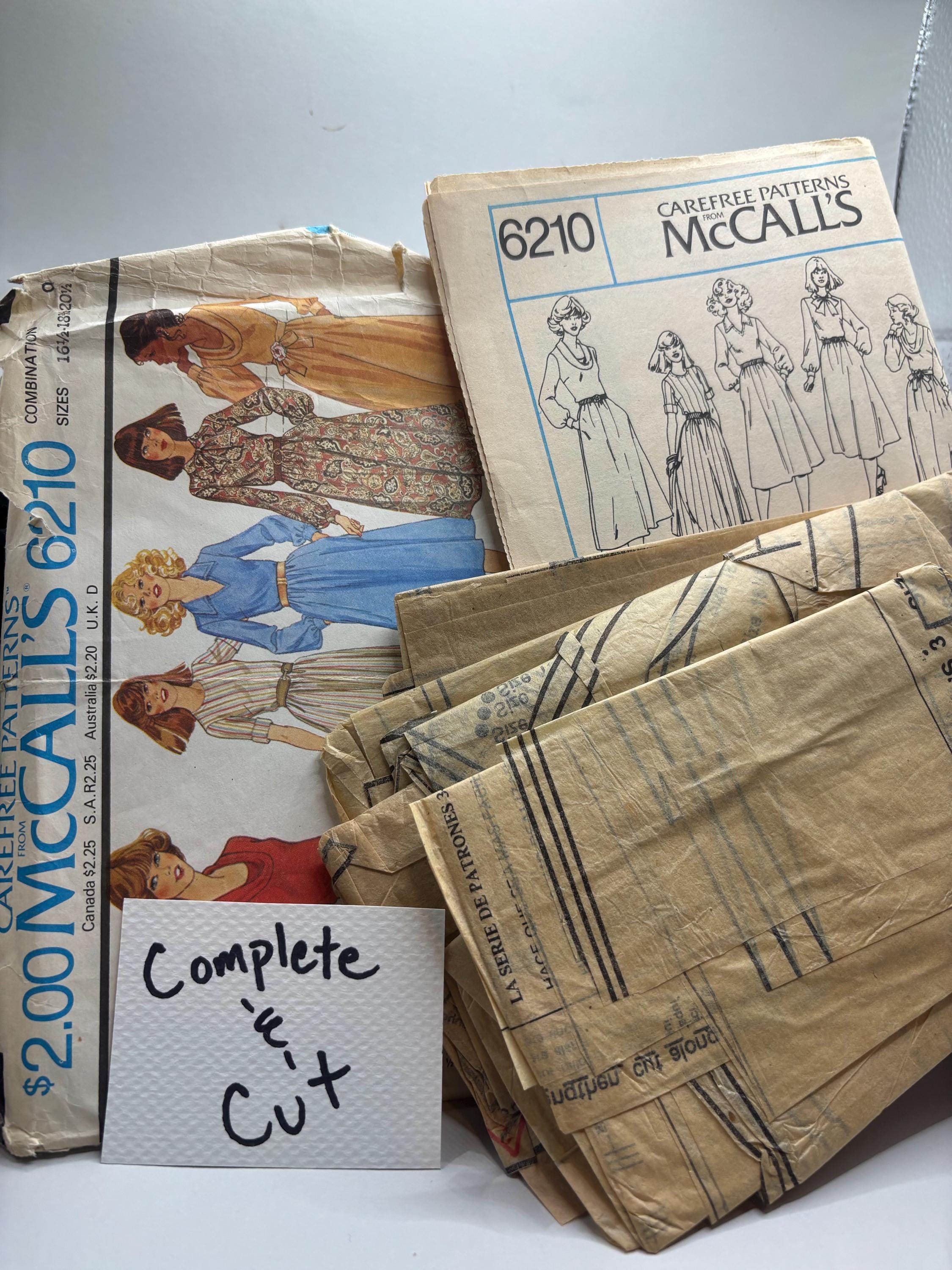 Vintage McCall's 6210 Half Size Dress Pattern | 1980s Power Puff Sleeve V-Neck Dress | Sizes 16 1/2 - 20 1/2 | Complete & Cut - Thumbnail 5