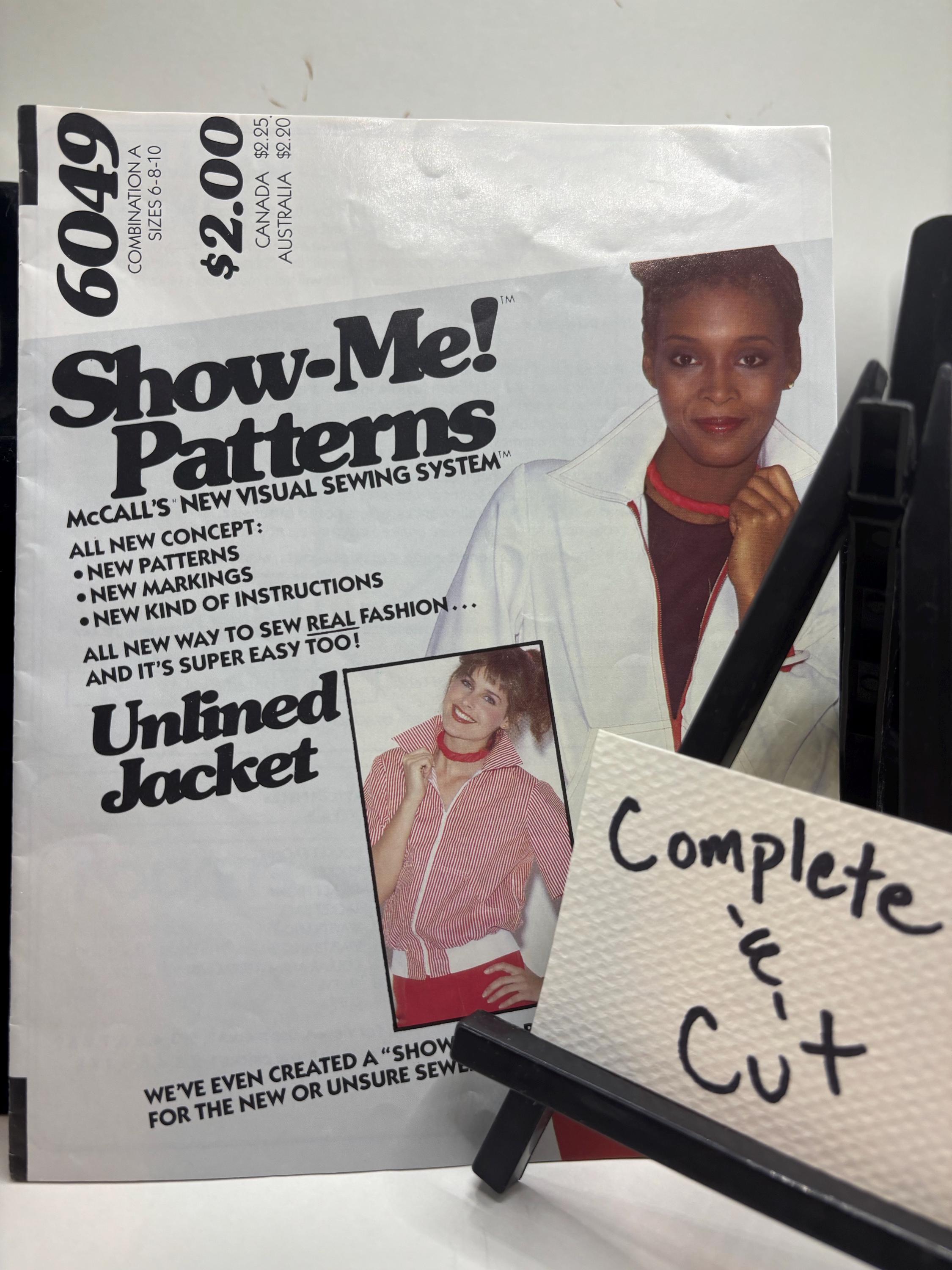 Vintage McCalls 6049 Sewing Pattern - Show-Me! Series - 80s Size 6-10 - Complete & Cut - Unlined Jacket - Visual Sewing System