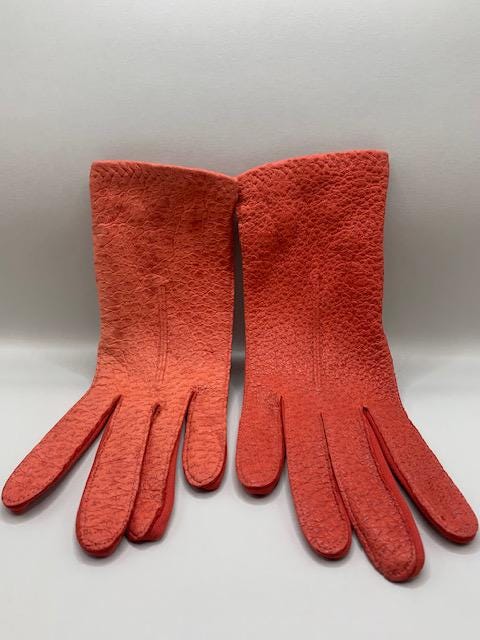 Mid-Century Van Raalte Hex-Pit Nylon Driving Gloves - Vibrant Coral Red, Original Packaging, 1950s Glamour, XL Size