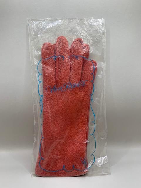 Mid-Century Van Raalte Hex-Pit Nylon Driving Gloves - Vibrant Coral Red, Original Packaging, 1950s Glamour, XL Size - Thumbnail 4
