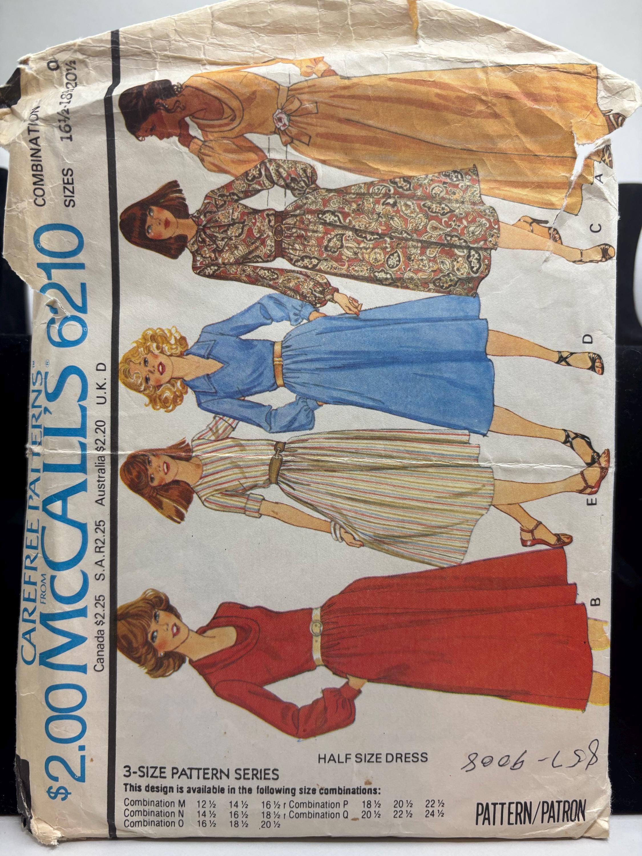 Vintage McCall's 6210 Half Size Dress Pattern | 1980s Power Puff Sleeve V-Neck Dress | Sizes 16 1/2 - 20 1/2 | Complete & Cut - Thumbnail 2