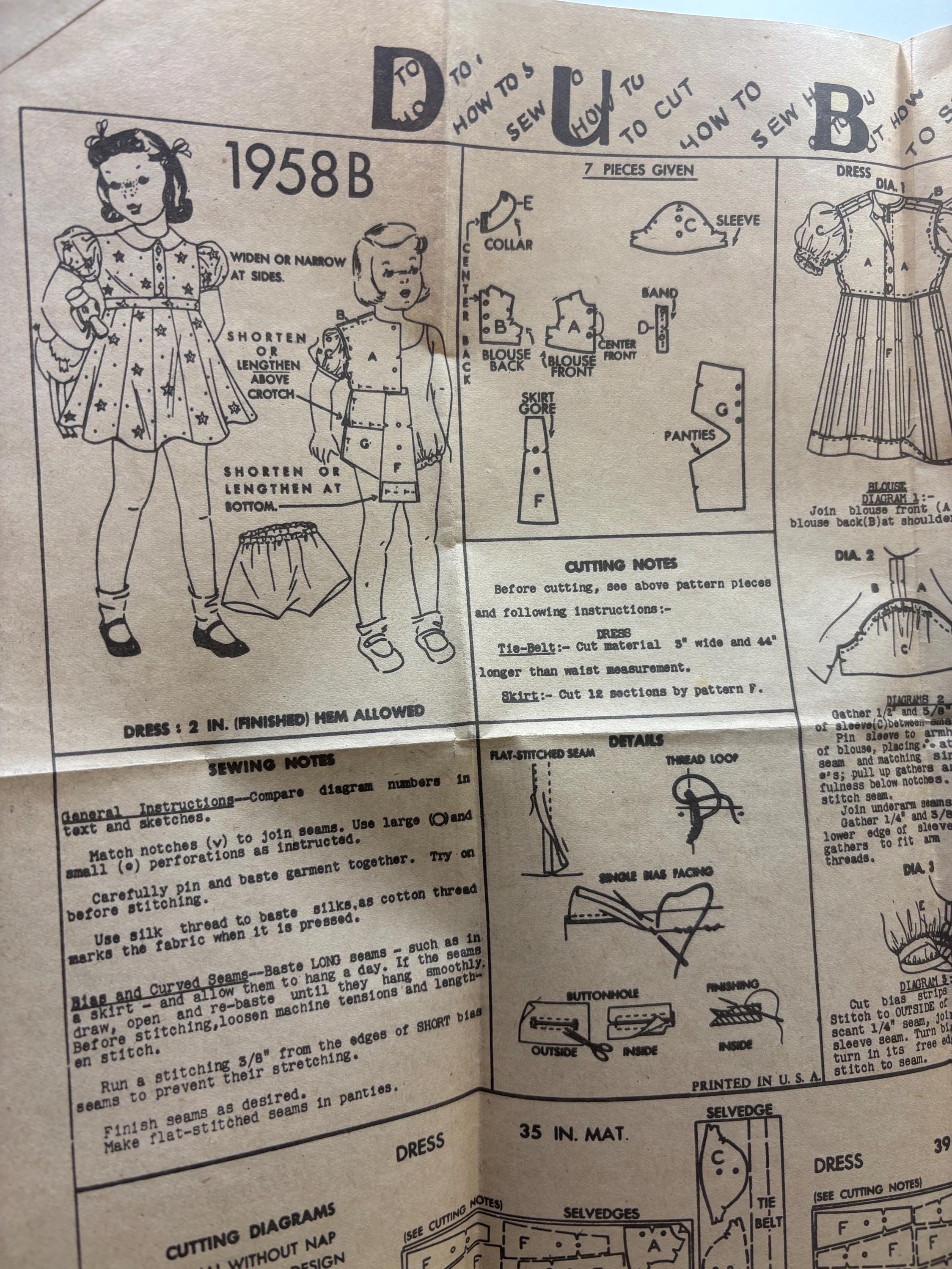1940s Du Barry 1958B Vintage Child’s Dress & Panties Pattern – Size 6 – Complete and Cut – Tiny Girl Dynamo Style - Thumbnail 5
