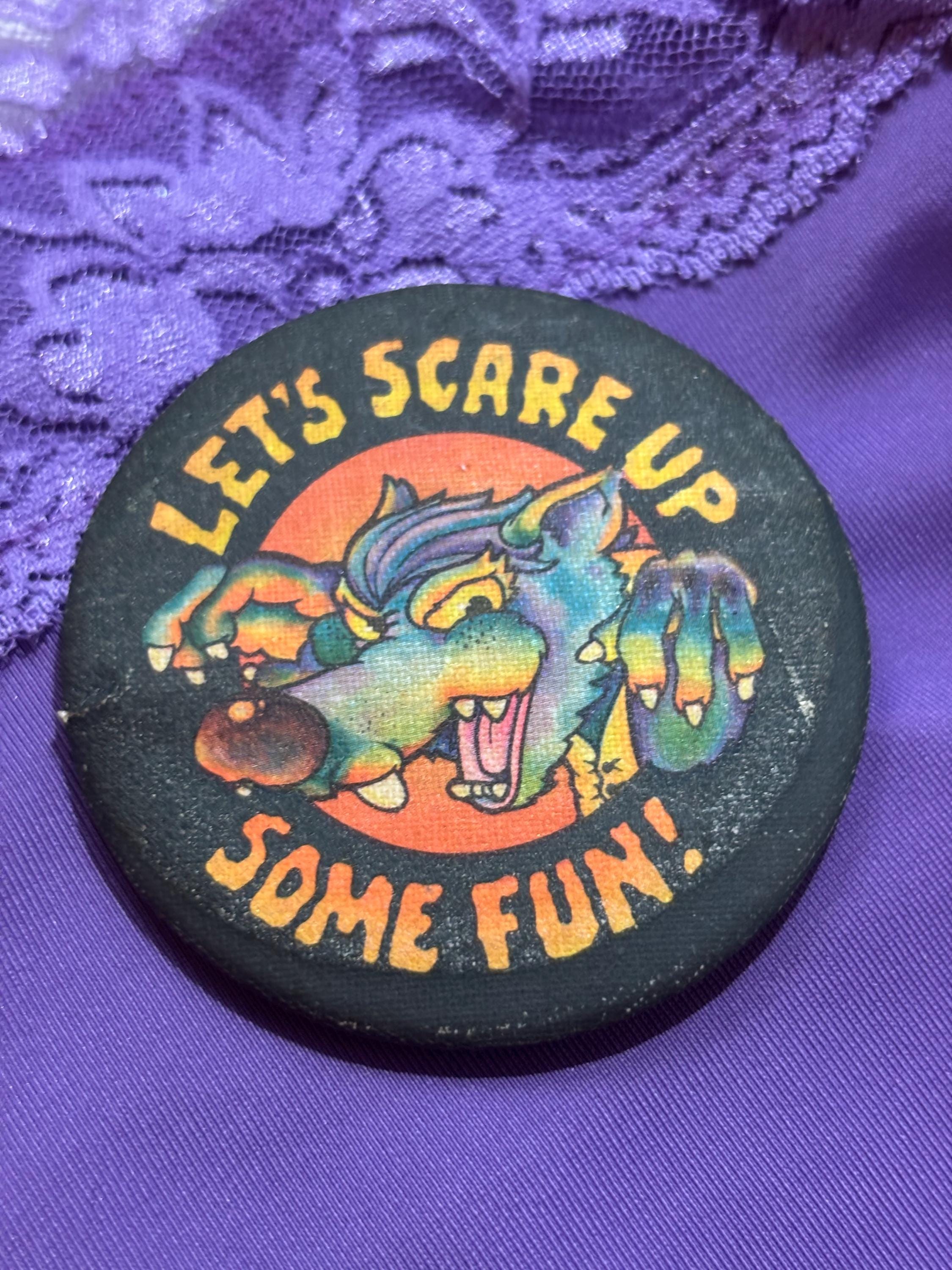 Vintage 1980 Hallmark “Let’s Scare Up Some Fun!” Werewolf Button – Retro Halloween Pinback - Image 1