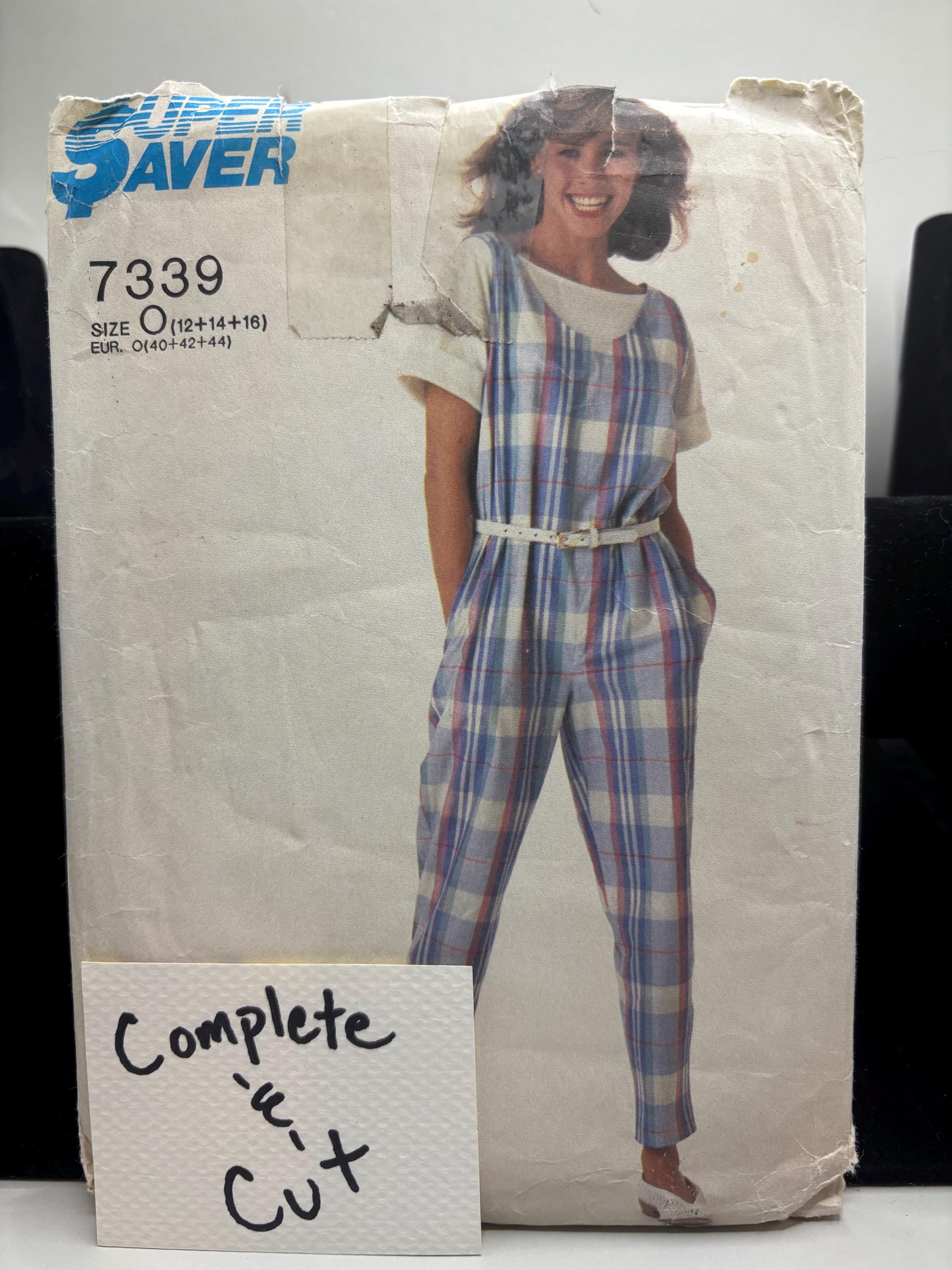 Vintage 1990s Jumpsuit Sewing Pattern Simplicity 7339 Size 12–16 - Belted Super Saver Easy Fit One-Piece - Vintage Sewing Pattern 90s Romper