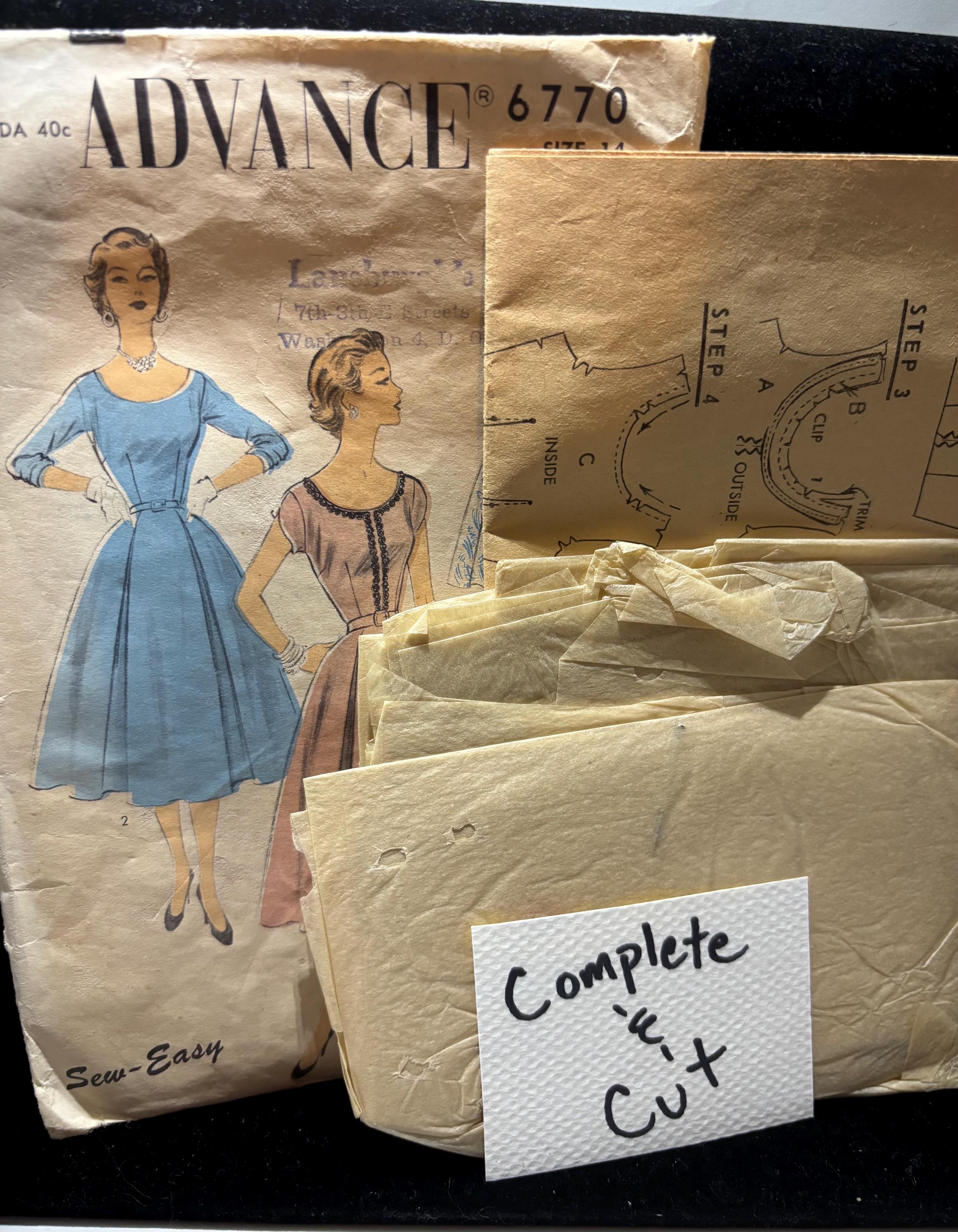 Vintage 1950s Advance 6770 Sewing Pattern – Misses Size 14 Bust 32 – Connie Francis Style Boatneck Fit & Flare Dress, Complete Cut Pattern - Thumbnail 5