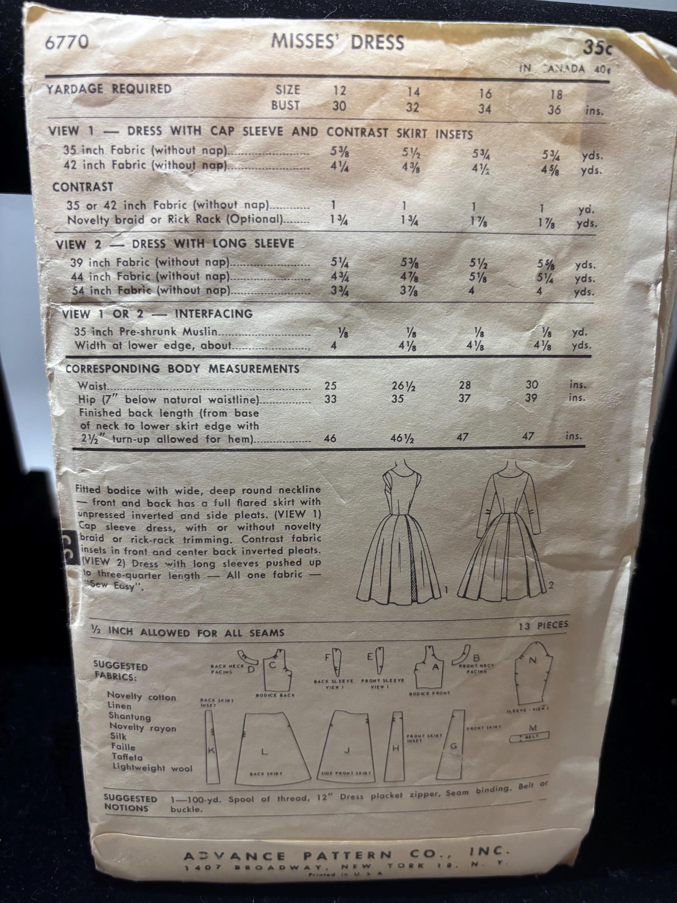 Vintage 1950s Advance 6770 Sewing Pattern – Misses Size 14 Bust 32 – Connie Francis Style Boatneck Fit & Flare Dress, Complete Cut Pattern - Thumbnail 3