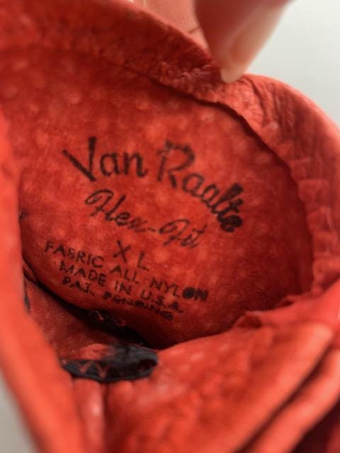 Mid-Century Van Raalte Hex-Pit Nylon Driving Gloves - Vibrant Coral Red, Original Packaging, 1950s Glamour, XL Size - Thumbnail 2