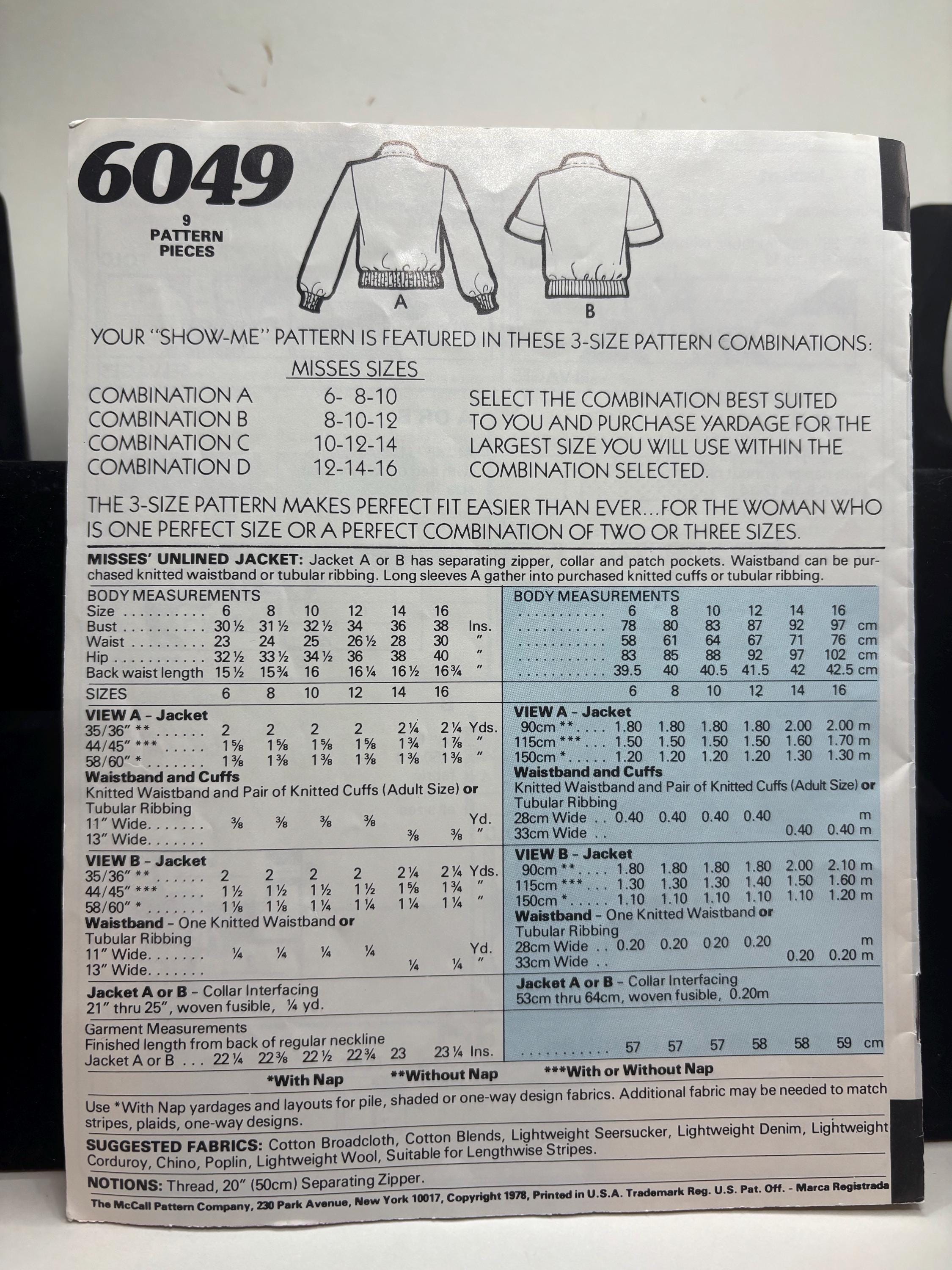 Vintage McCalls 6049 Sewing Pattern - Show-Me! Series - 80s Size 6-10 - Complete & Cut - Unlined Jacket - Visual Sewing System - Thumbnail 3