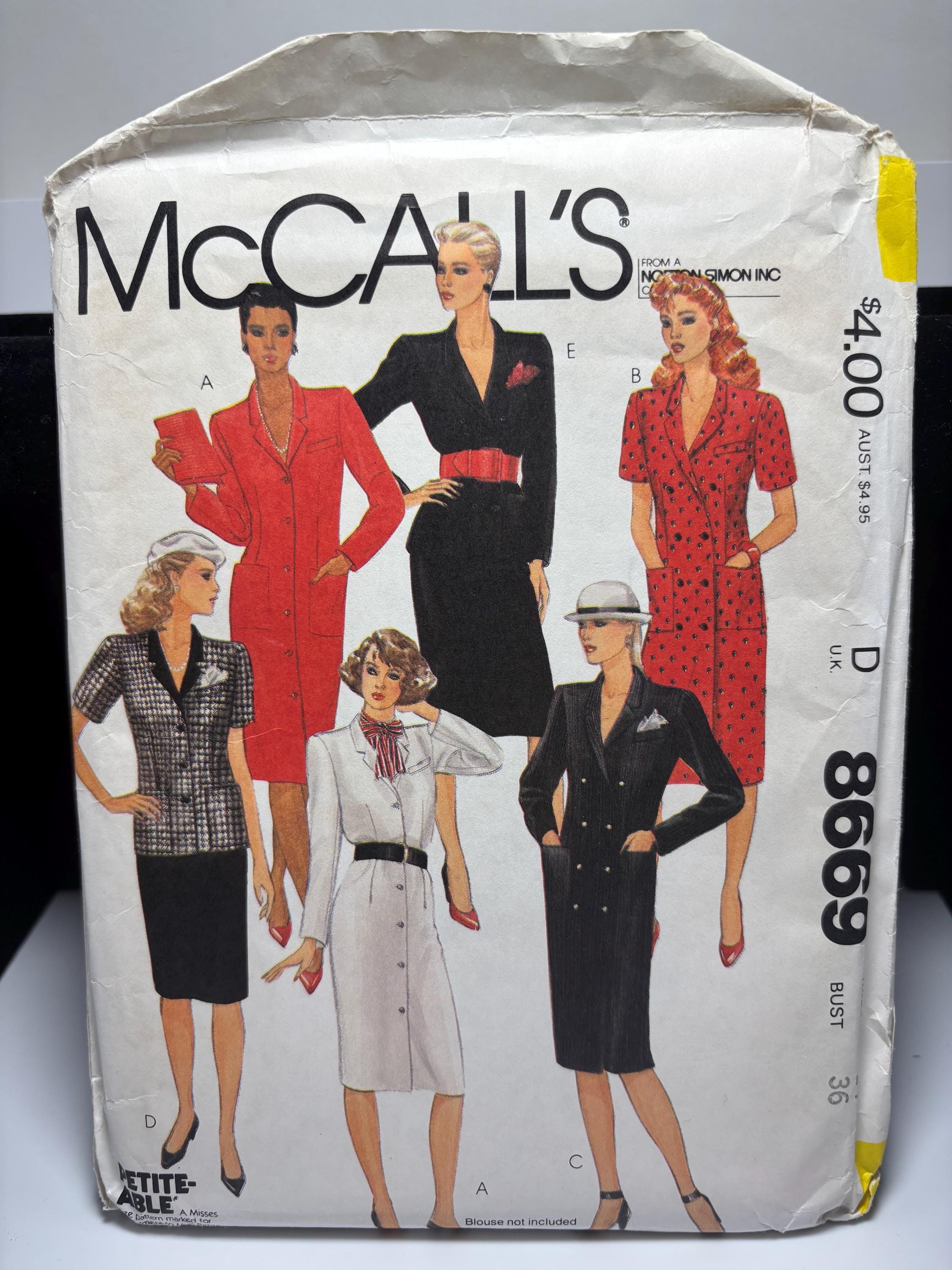 McCall’s 8669 (1989) Power Suit Pattern – Size 14 Bust 36 – “Goth Moll” Edition – Mob-Wife Glamour Corporate Noir – Complete & Uncut