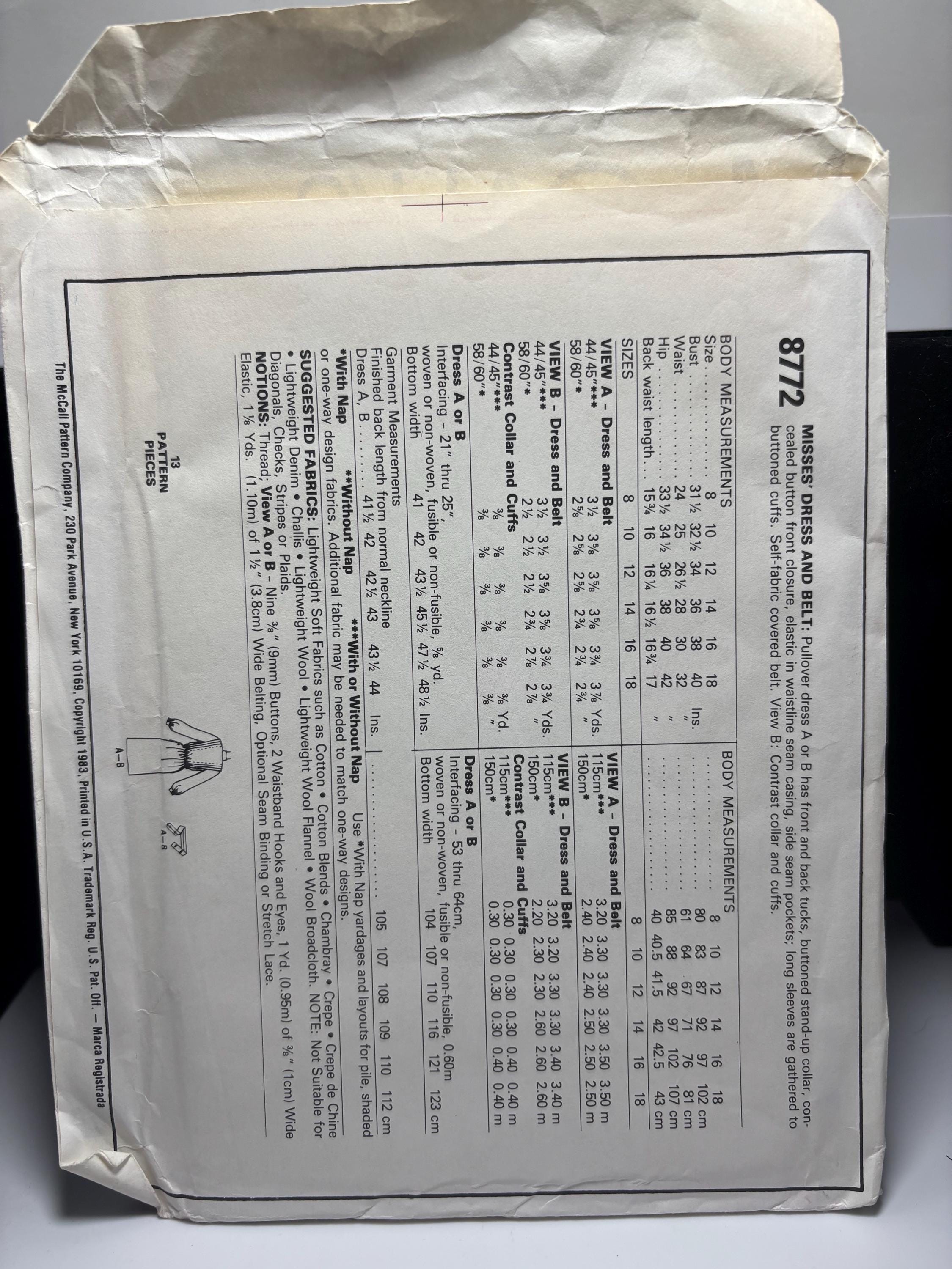 Vintage McCall’s 8772 Misses’ Pleated Dress Pattern (Size 14, Bust 36) – 1980s Classic Office Chic Midi Dress, Complete & Uncut - Thumbnail 3