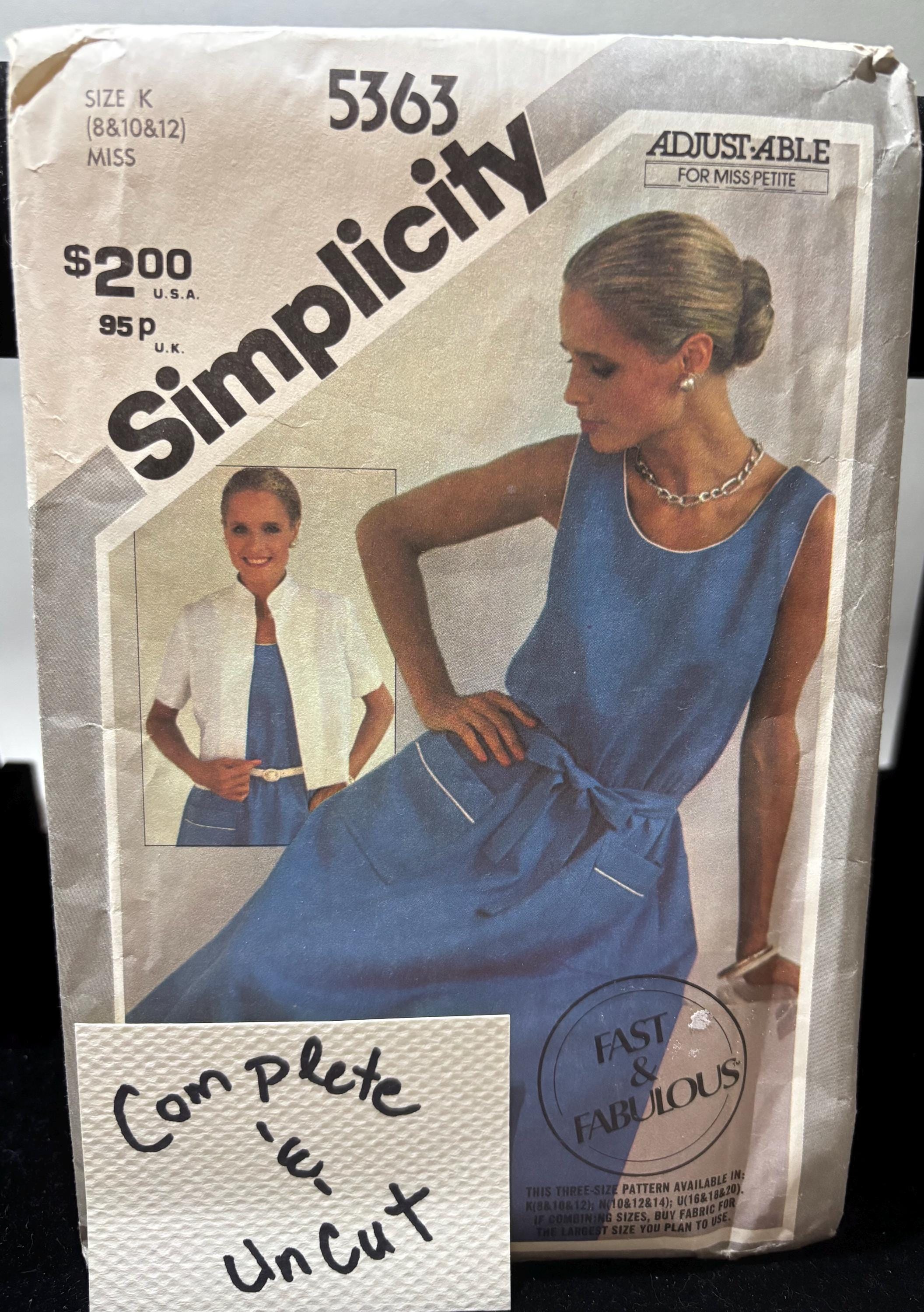 Vintage 1970s/1980s Simplicity 5363 Sewing Pattern – Misses Dress Jacket, Size K (8-12) – Fast & Fabulous, Complete Uncut