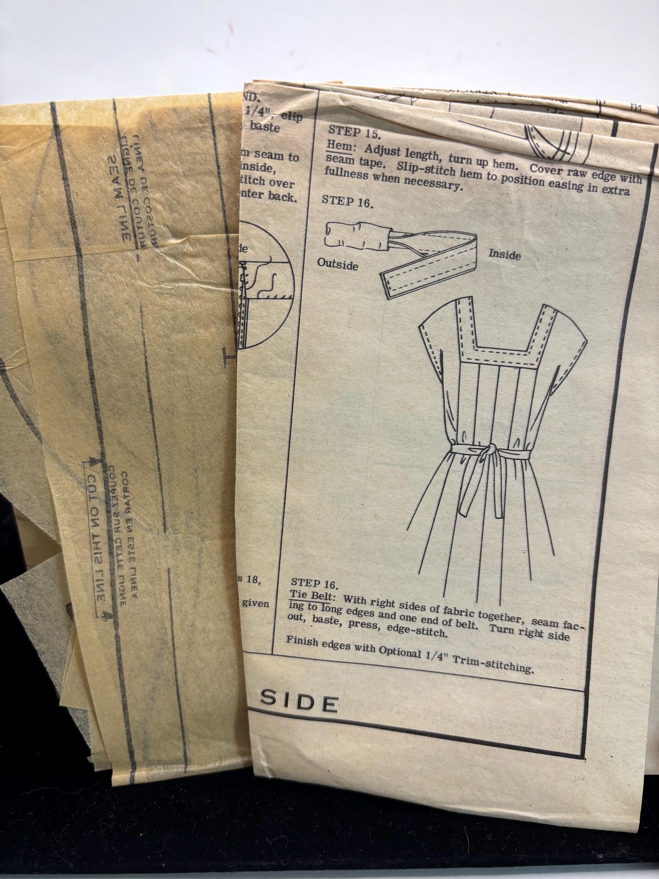 Vintage 1970's Designer Pattern M115 Size 12 Tall Bow Collar Dress - Thumbnail 2