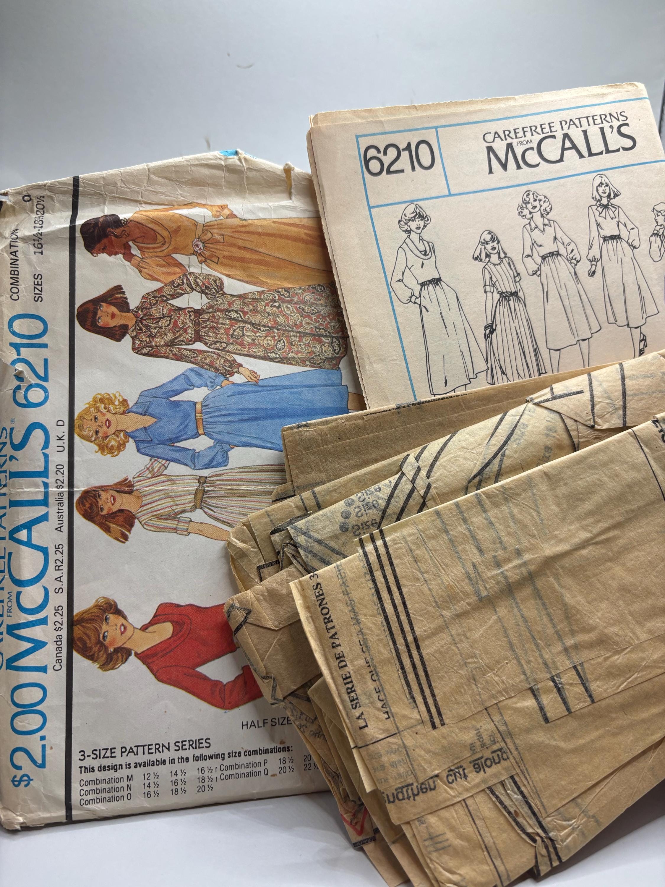 Vintage McCall's 6210 Half Size Dress Pattern | 1980s Power Puff Sleeve V-Neck Dress | Sizes 16 1/2 - 20 1/2 | Complete & Cut - Thumbnail 4