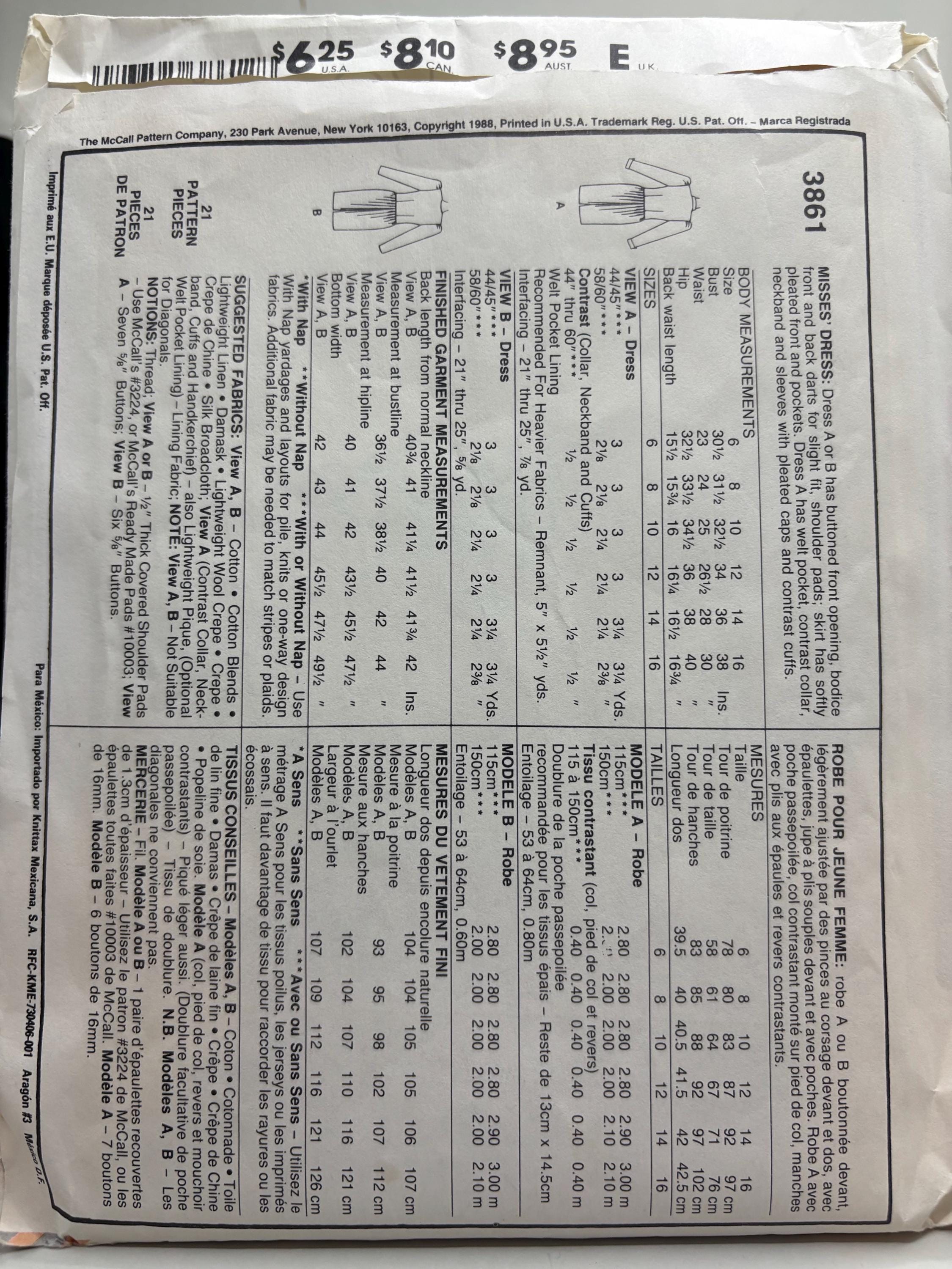 McCall’s 3861 | 1980s Business Goth Power Dress Pattern | Size 8 | Liz Roberts Inc. - Thumbnail 3