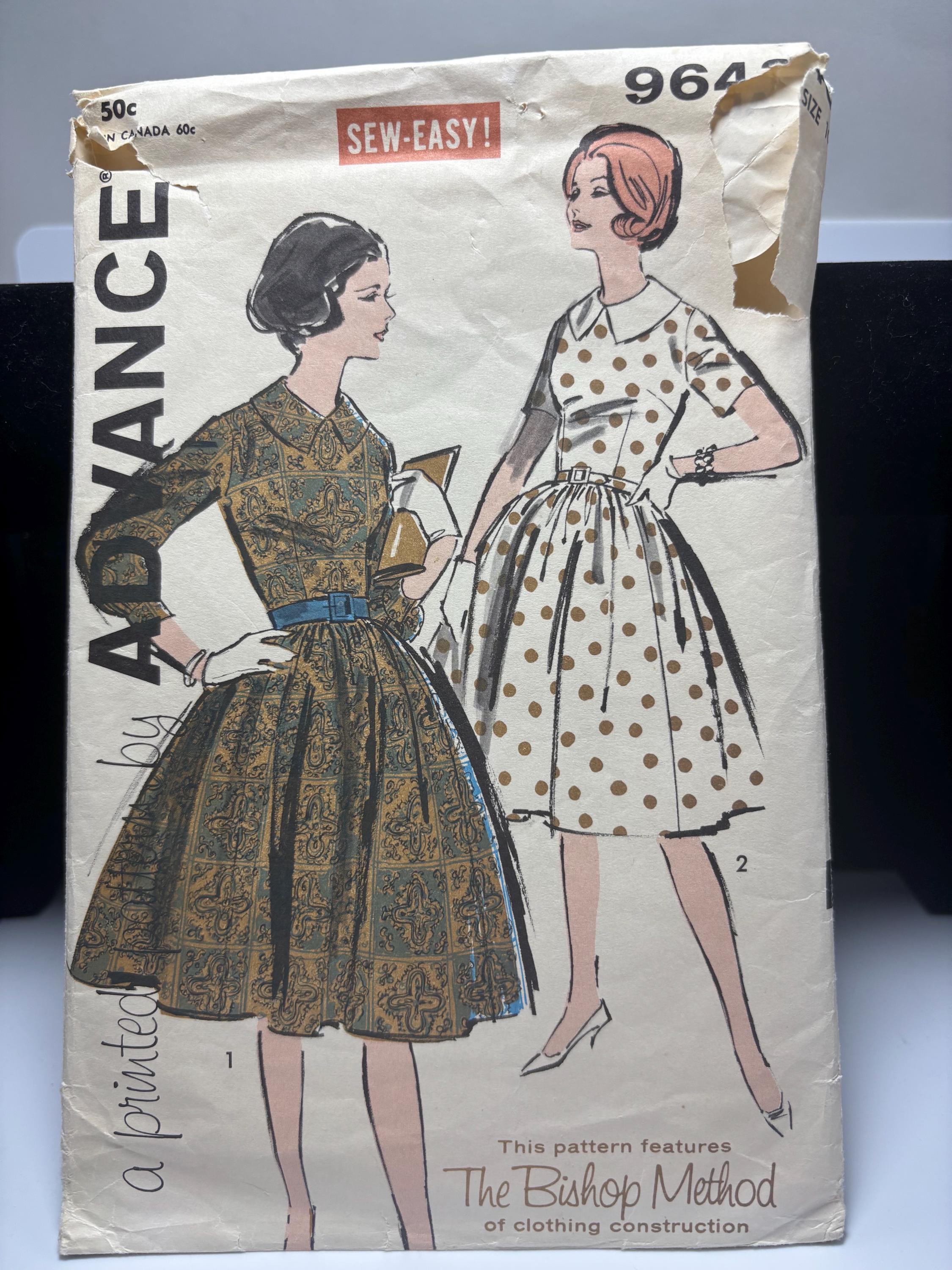 Advance 9643 (1950s) Full-Skirt Dress with Peter Pan Collar – Size 10 – Complete & Cut – Priscilla Presley Southern Debutante Style - Thumbnail 2