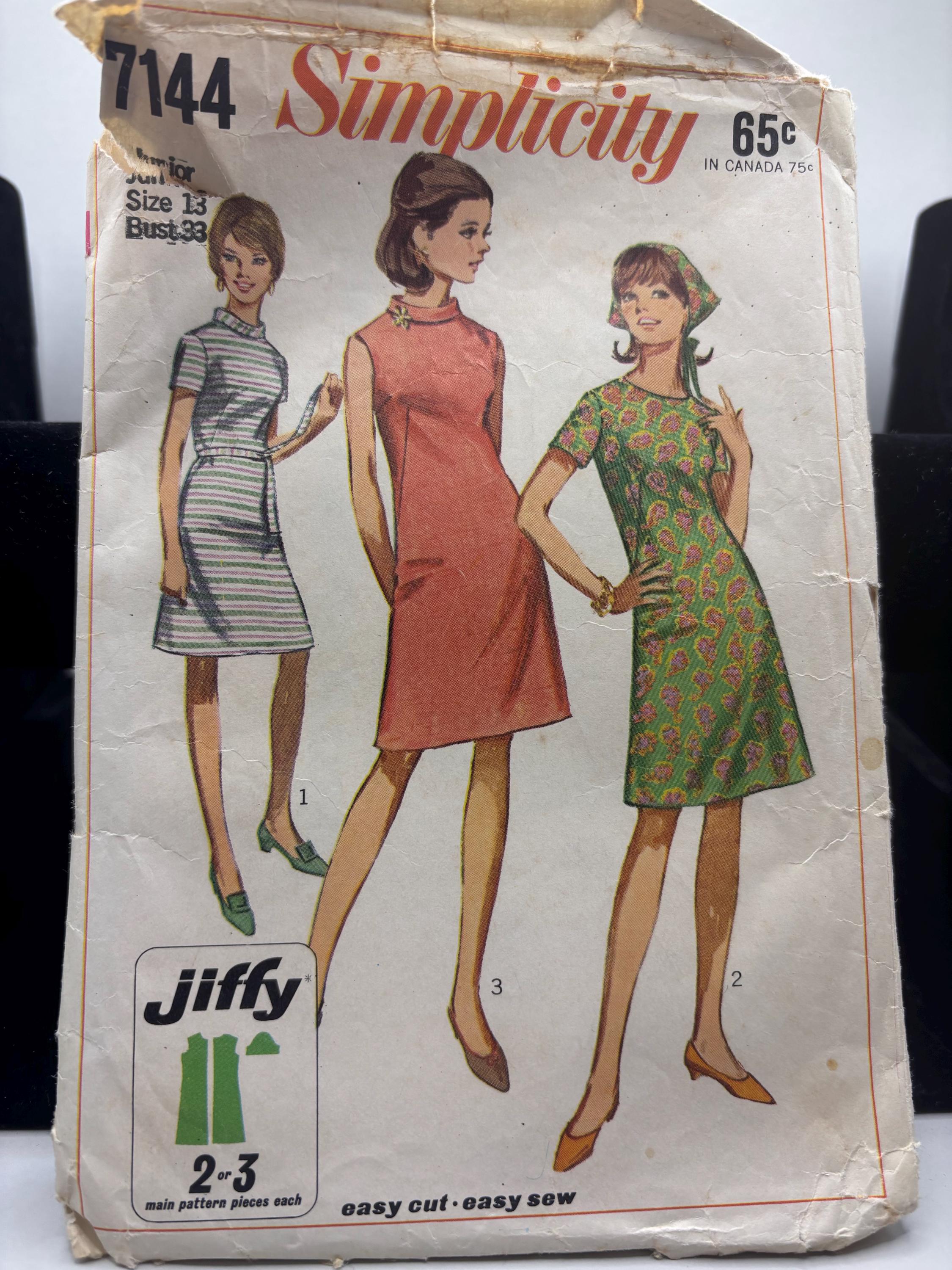 Vintage 1960s Simplicity 7144 Jiffy A-Line Dress Sewing Pattern – Size 13 Bust 33 – Mod Mini Dress, Easy Sew – Cut & Complete - Thumbnail 2