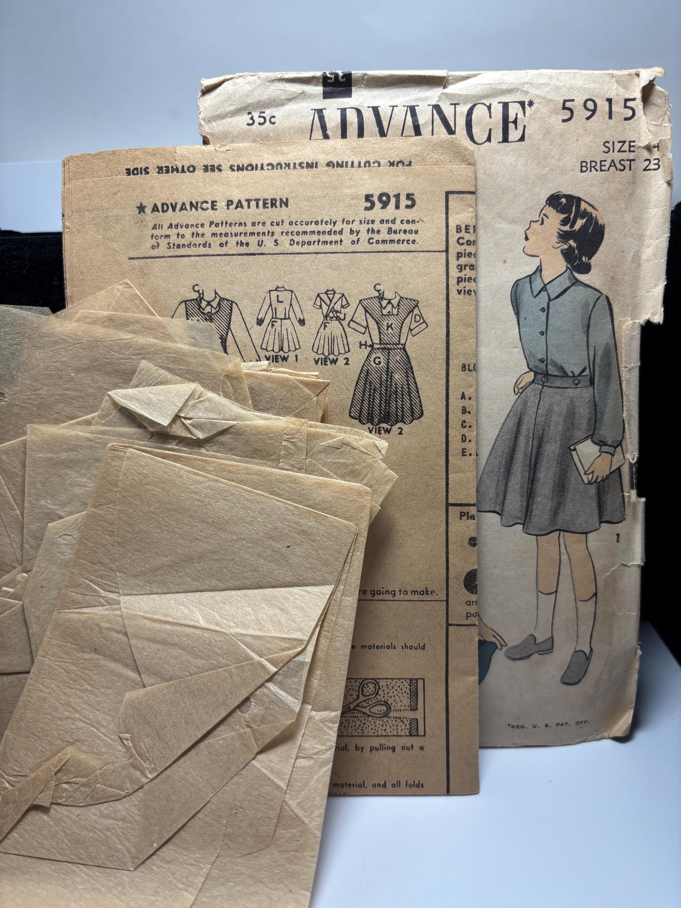 Advance 5915 (1950s) Girls’ Pinafore, Blouse & Skirt Pattern | Size 4 | Storybook School Dress Ensemble | Complete Cut Sewing Pattern - Thumbnail 4