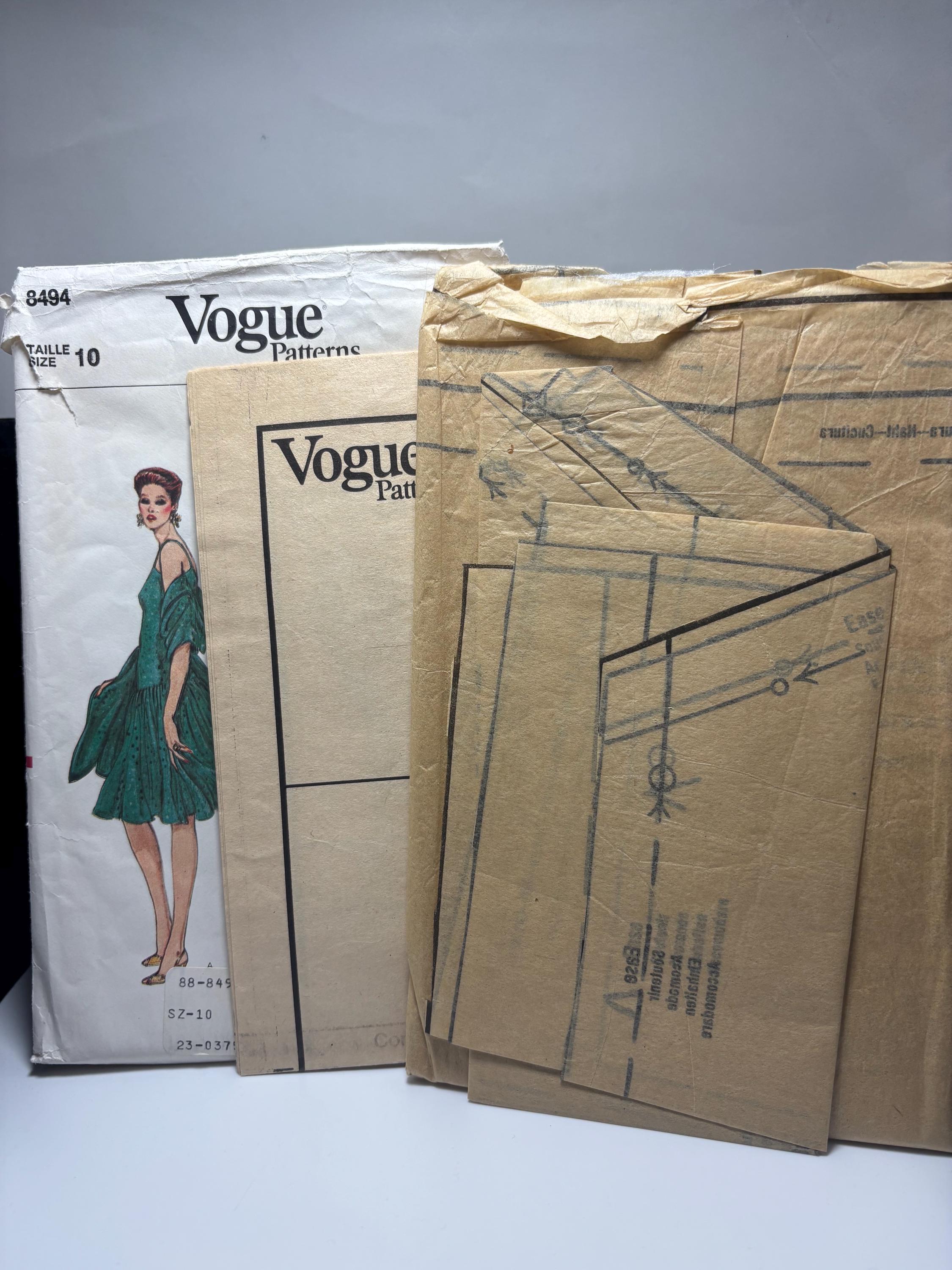 Vogue 8494 (1980s) Cocktail or Party Dress with Shawl – Size 10 – Complete & Cut – Electric Prom Night Glam Vintage Sewing Pattern - Thumbnail 4
