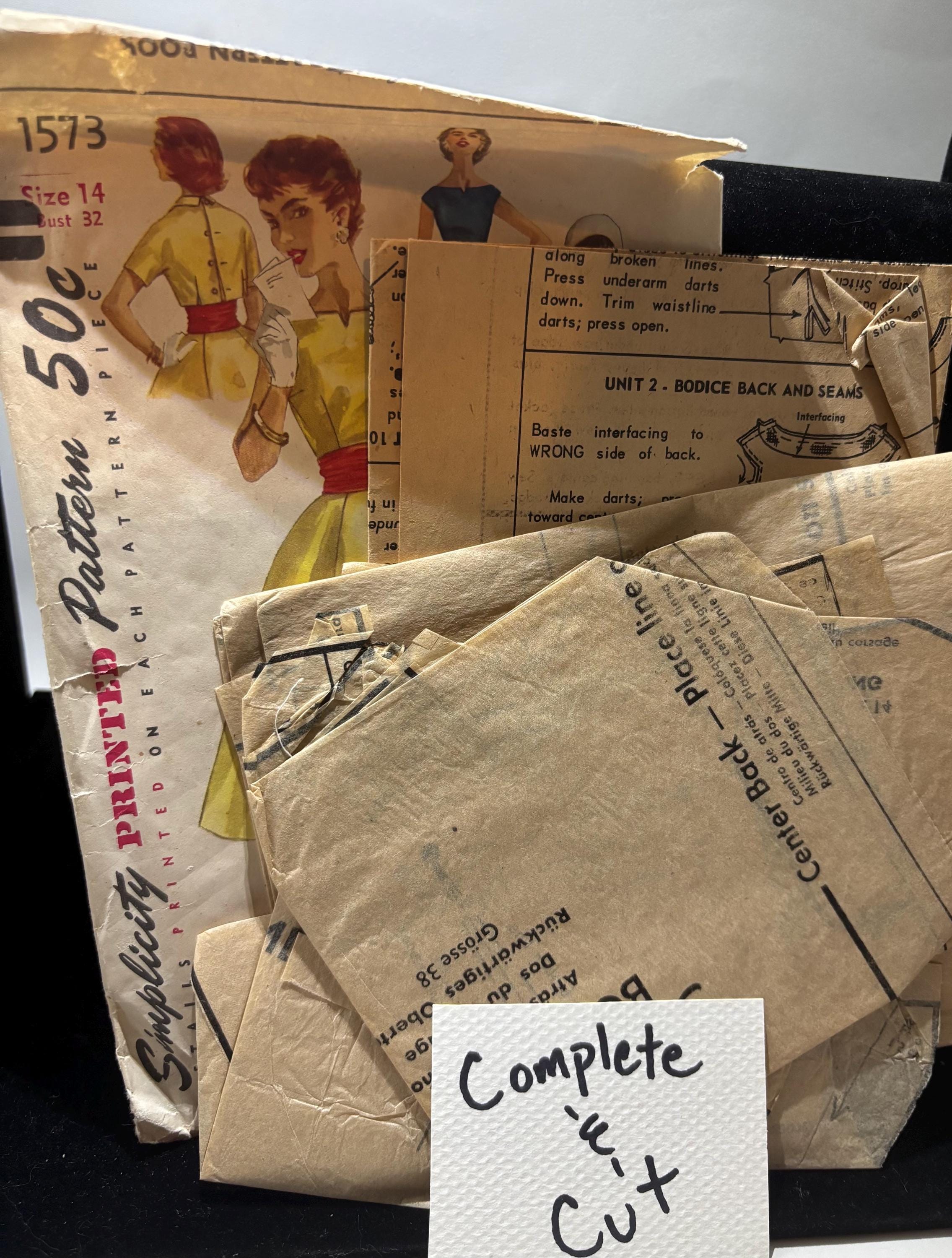 Vintage 1950s Simplicity 1573 Dress & Jacket Sewing Pattern – Size 14 Bust 32 – Full Skirt with Cummerbund, Printed Pattern Pieces, Complete - Thumbnail 5