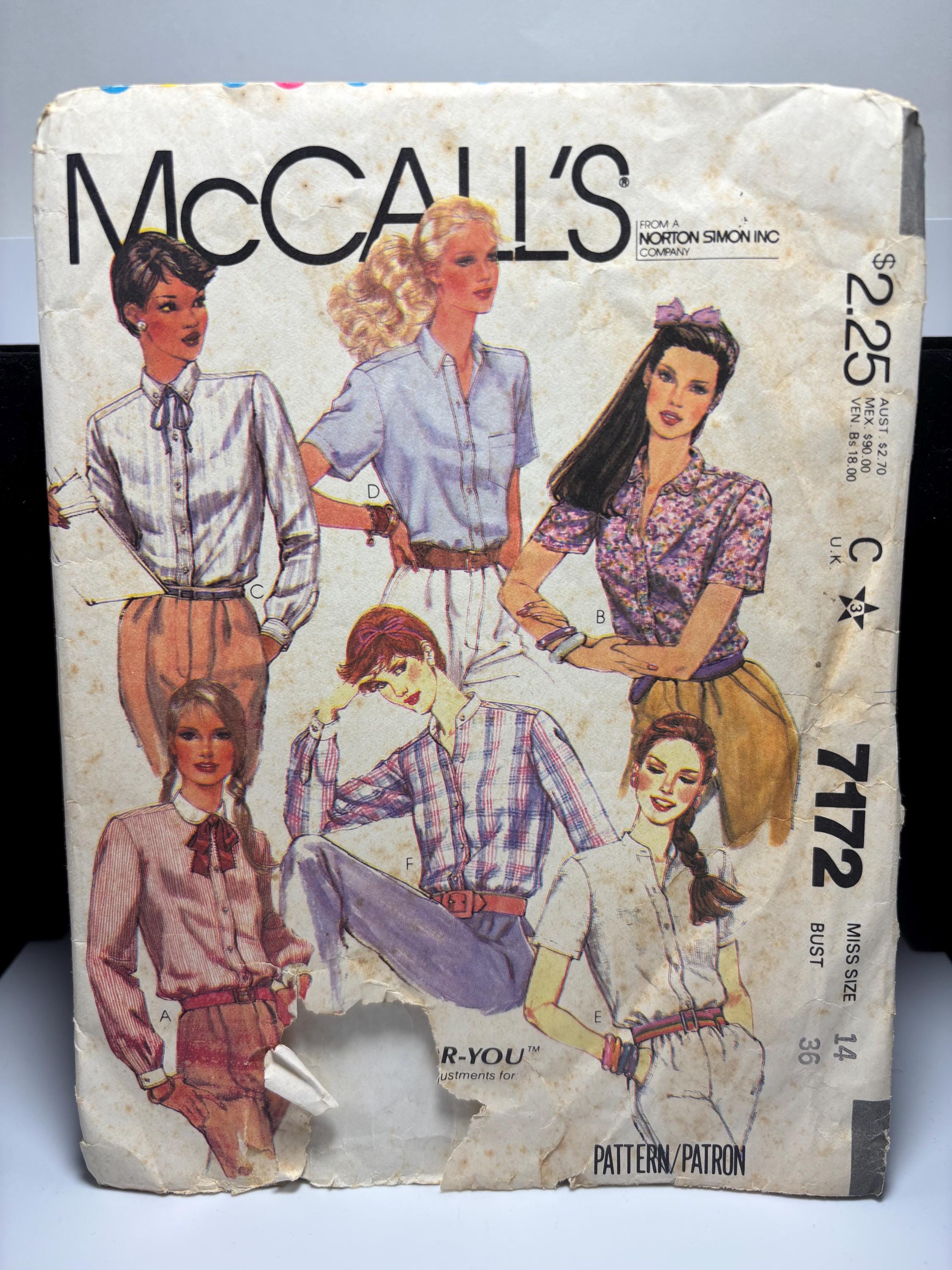 Vintage 1980s McCall’s 7172 Sewing Pattern | Misses’ Blouse with Neckline & Sleeve Variations Size 14 Bust 36 Complete Cut Working Girl Chic - Thumbnail 2