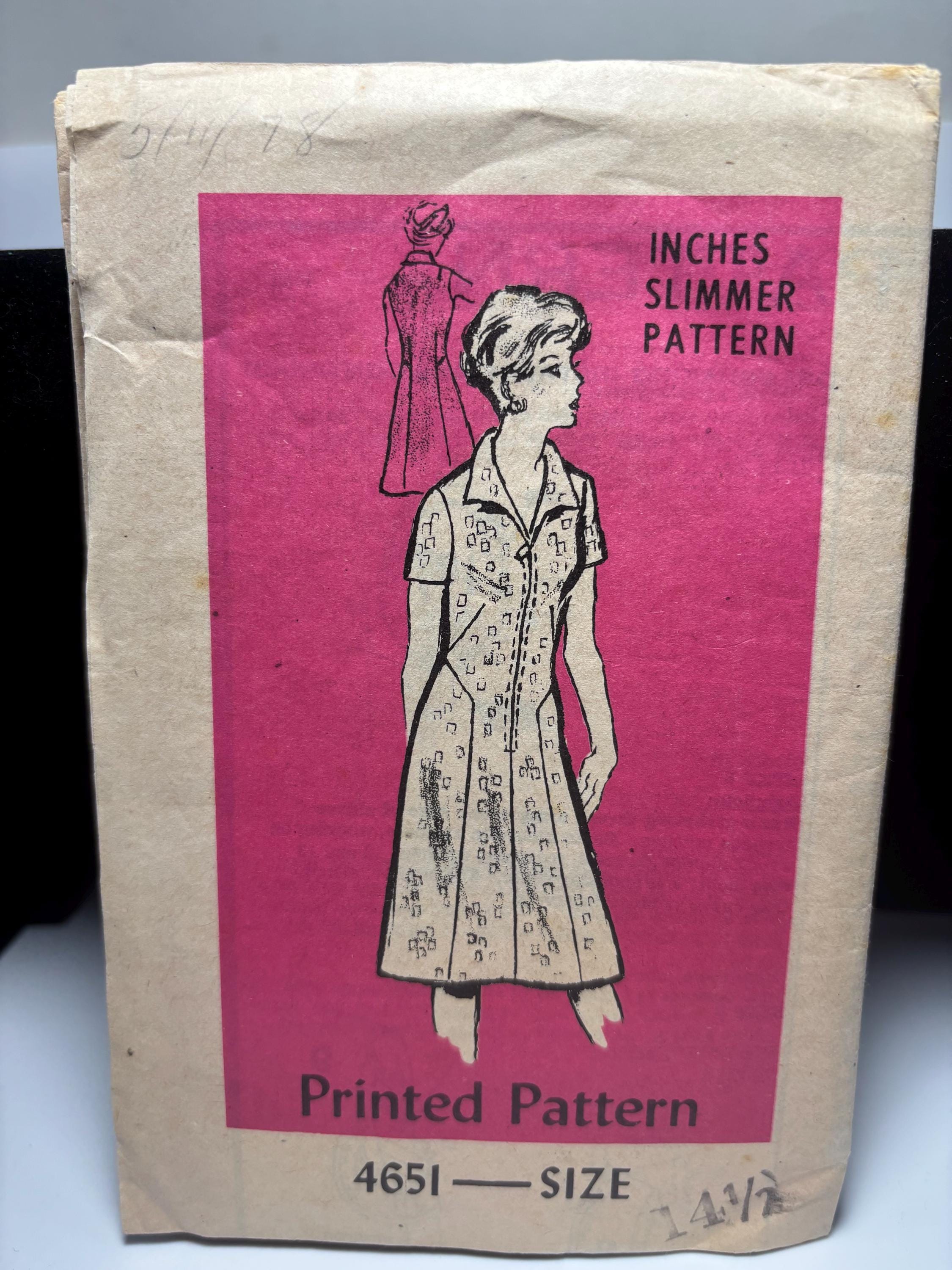 Vintage Inches Slimmer Printed Pattern 4651 – 1950s Shirt Dress – Half Size 14 1/2 – Complete & Uncut – Classic Mid-Century Silhouette - Thumbnail 2