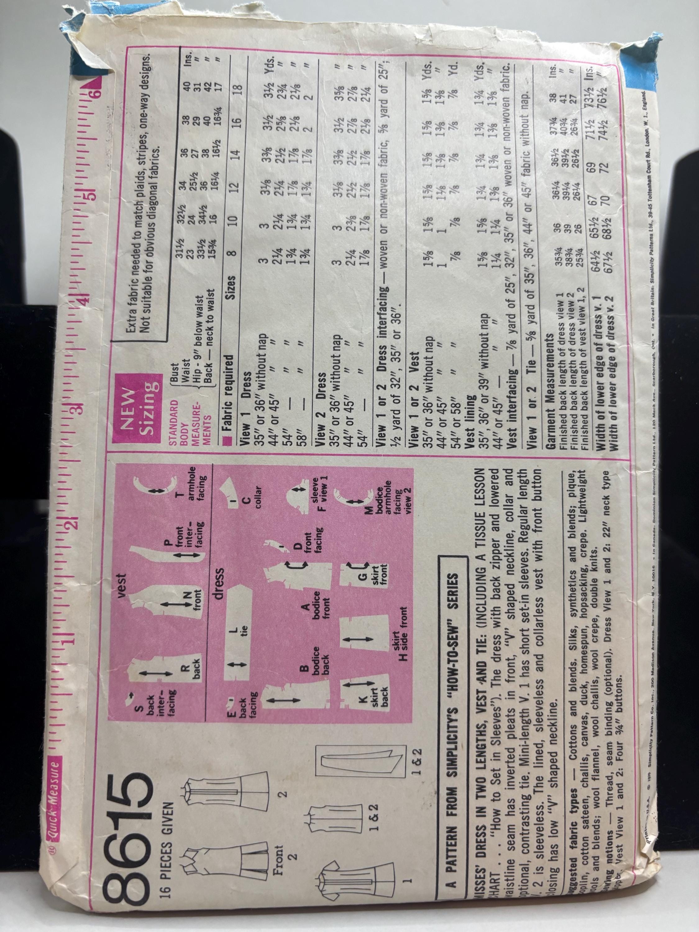 Vintage Simplicity 8615 “How to Sew” Pattern | 1960s Mini Dress & Vest | Size 12 Bust 34 | Complete and Cut - Thumbnail 3