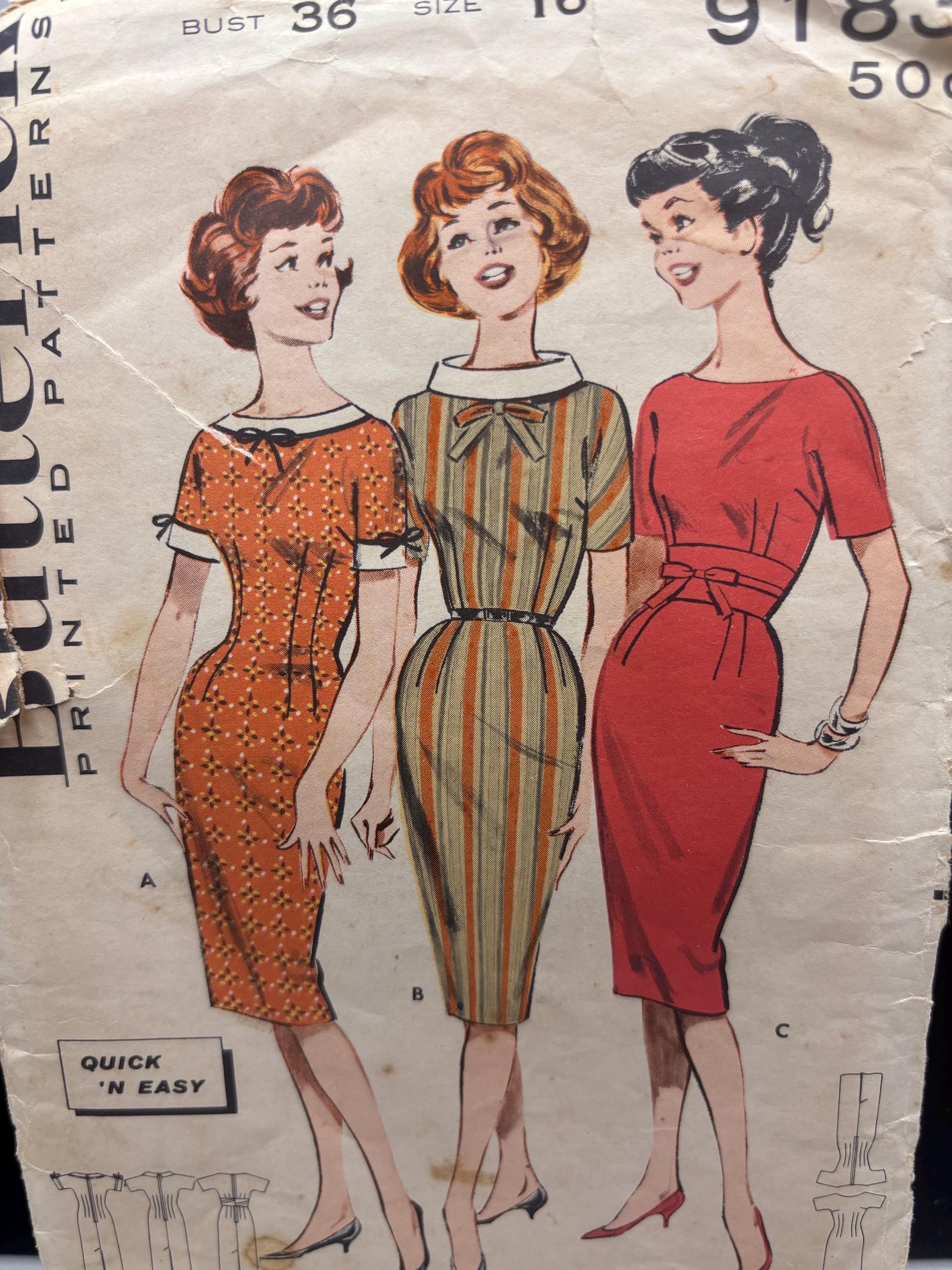 Vintage 1950s Butterick 9183 Sewing Pattern – Bust 36, Size 16 – “Quick ‘N Easy” Wiggle Dress Trio with Attitude - Thumbnail 3