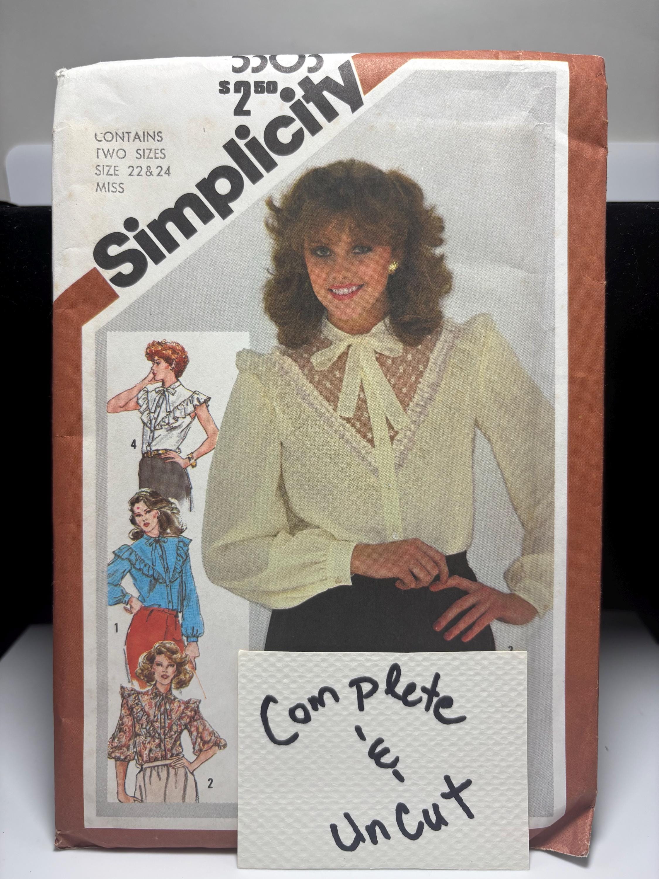 Vintage Simplicity 5505 – 1980s Romantic Ruffle Blouse Pattern – Size 22/24 – Complete & Uncut – Lace Victorian Secretary Top