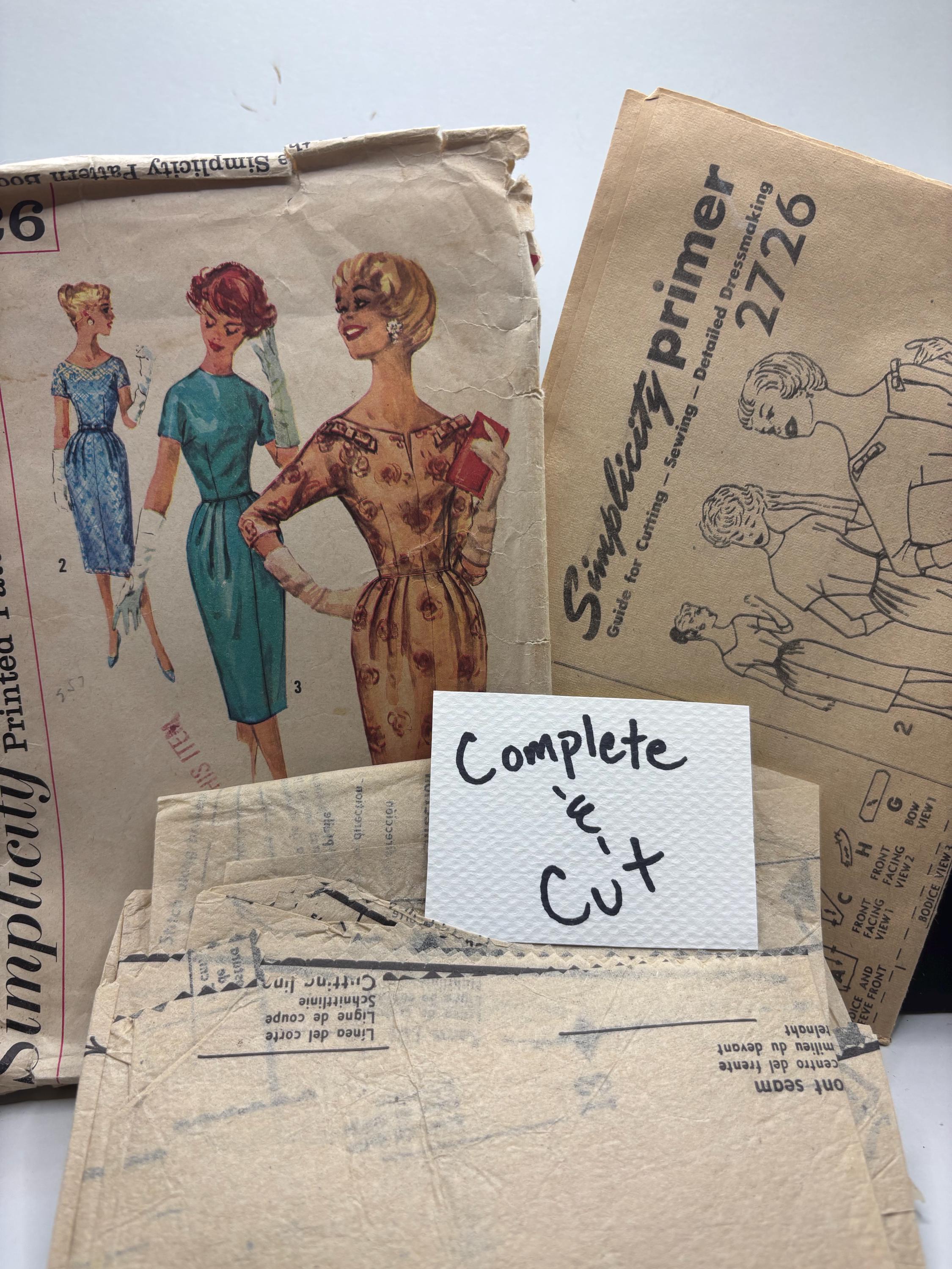 1950s Simplicity 2726 Dress Pattern – Size 14 Bust 34 – Classic Wiggle Dress with Bateau Neckline – Cut & Complete Jackie O Style 1958 - Thumbnail 5