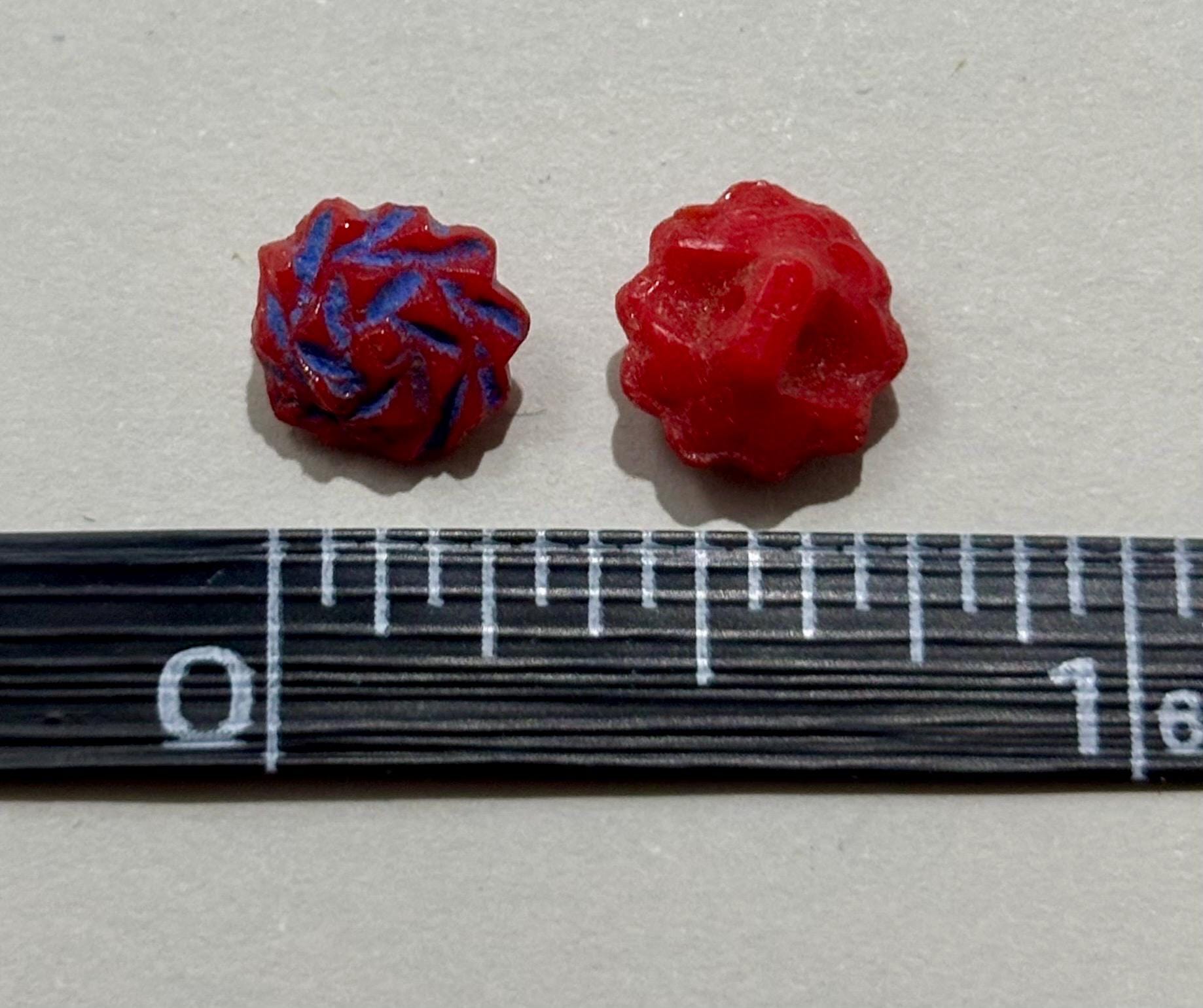 Antique Czech Glass Buttons – Style 2329 – Cornflower Over Scarlet, Art Deco Frosted Flower Set (Qty 19) - Thumbnail 4