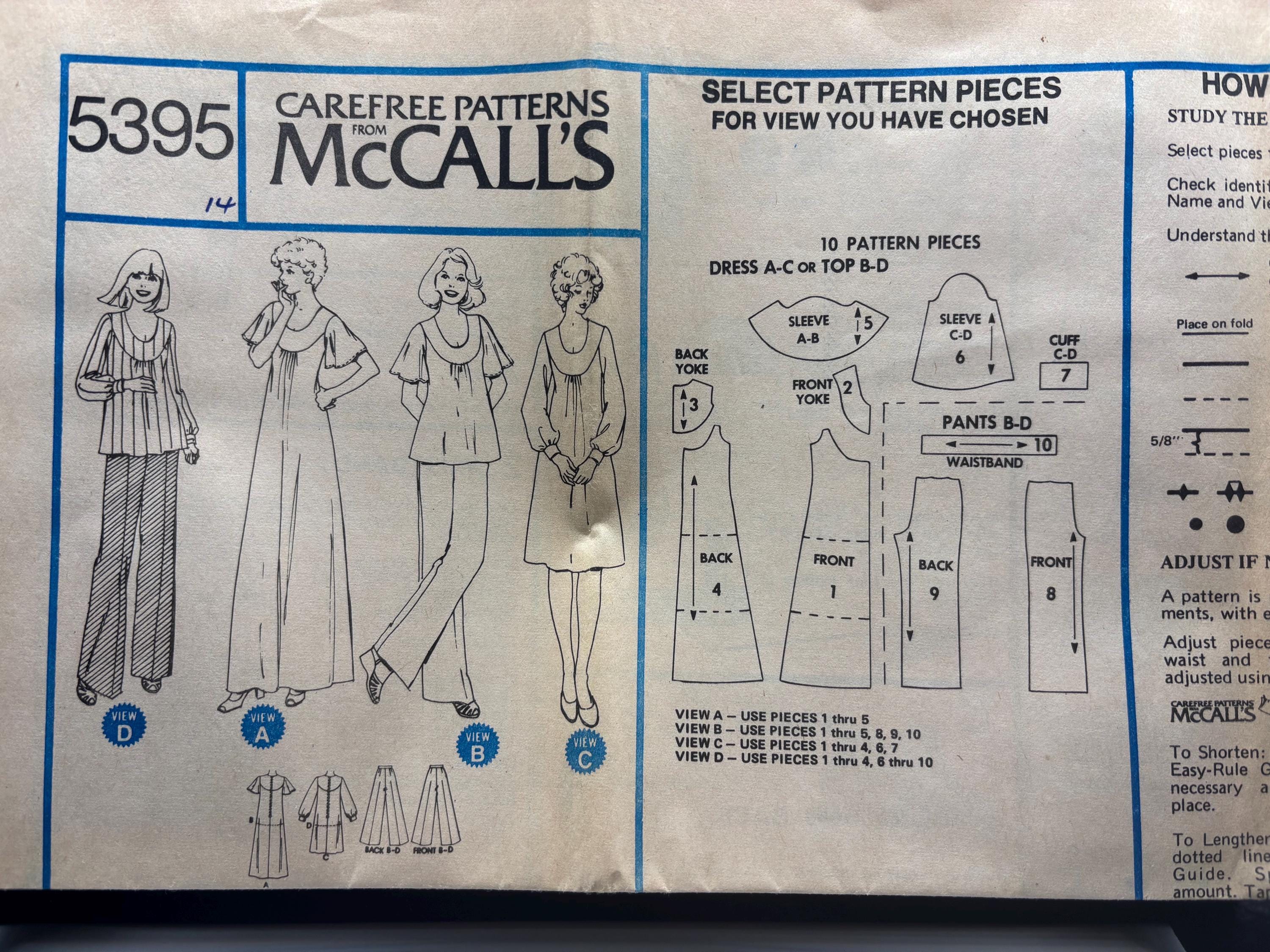 1970s Vintage McCall’s 5395 Sewing Pattern – Lounge Dress, Top & Pants – Size 14 – Complete and Uncut - Thumbnail 2