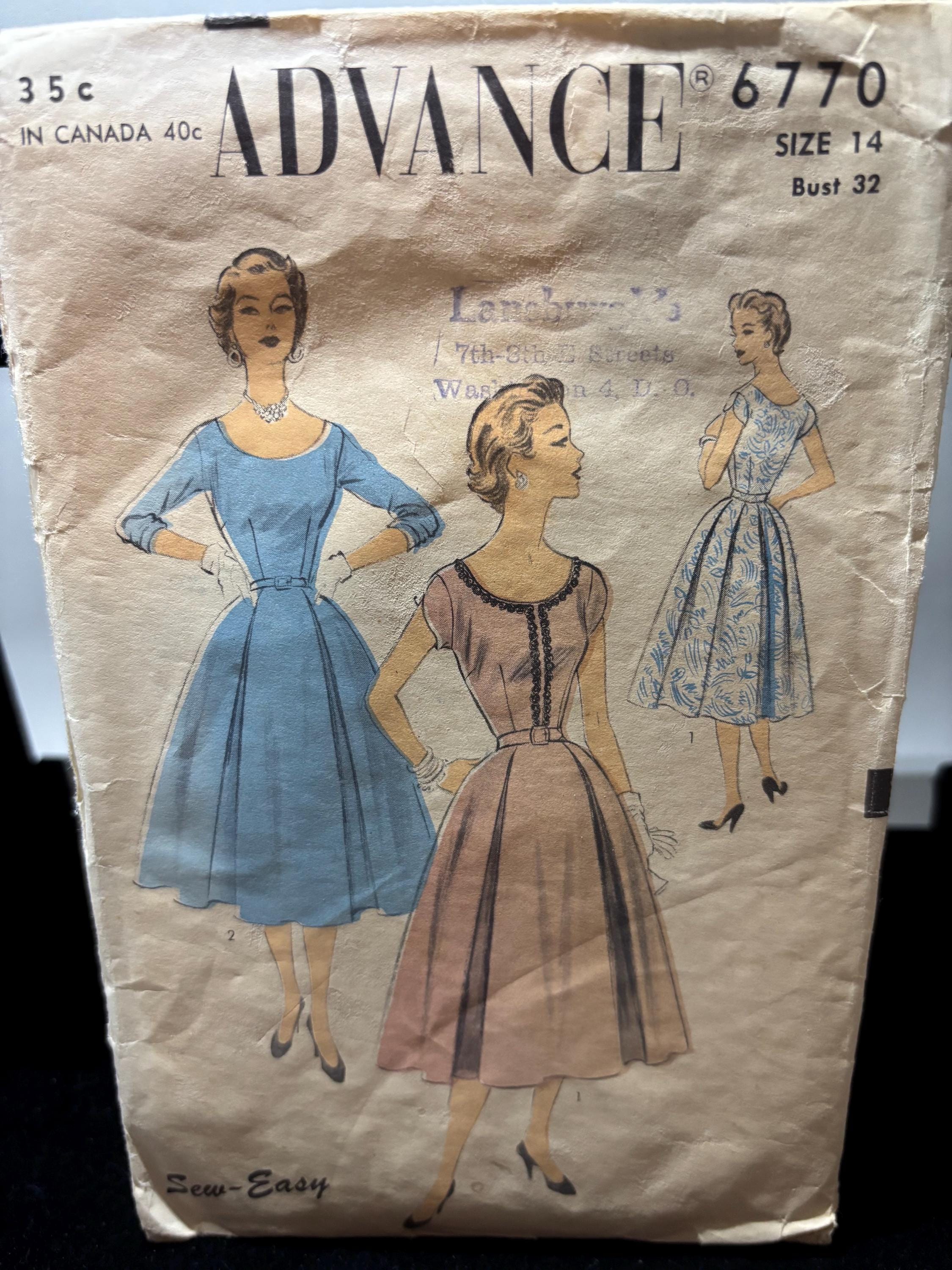 Vintage 1950s Advance 6770 Sewing Pattern – Misses Size 14 Bust 32 – Connie Francis Style Boatneck Fit & Flare Dress, Complete Cut Pattern - Thumbnail 2