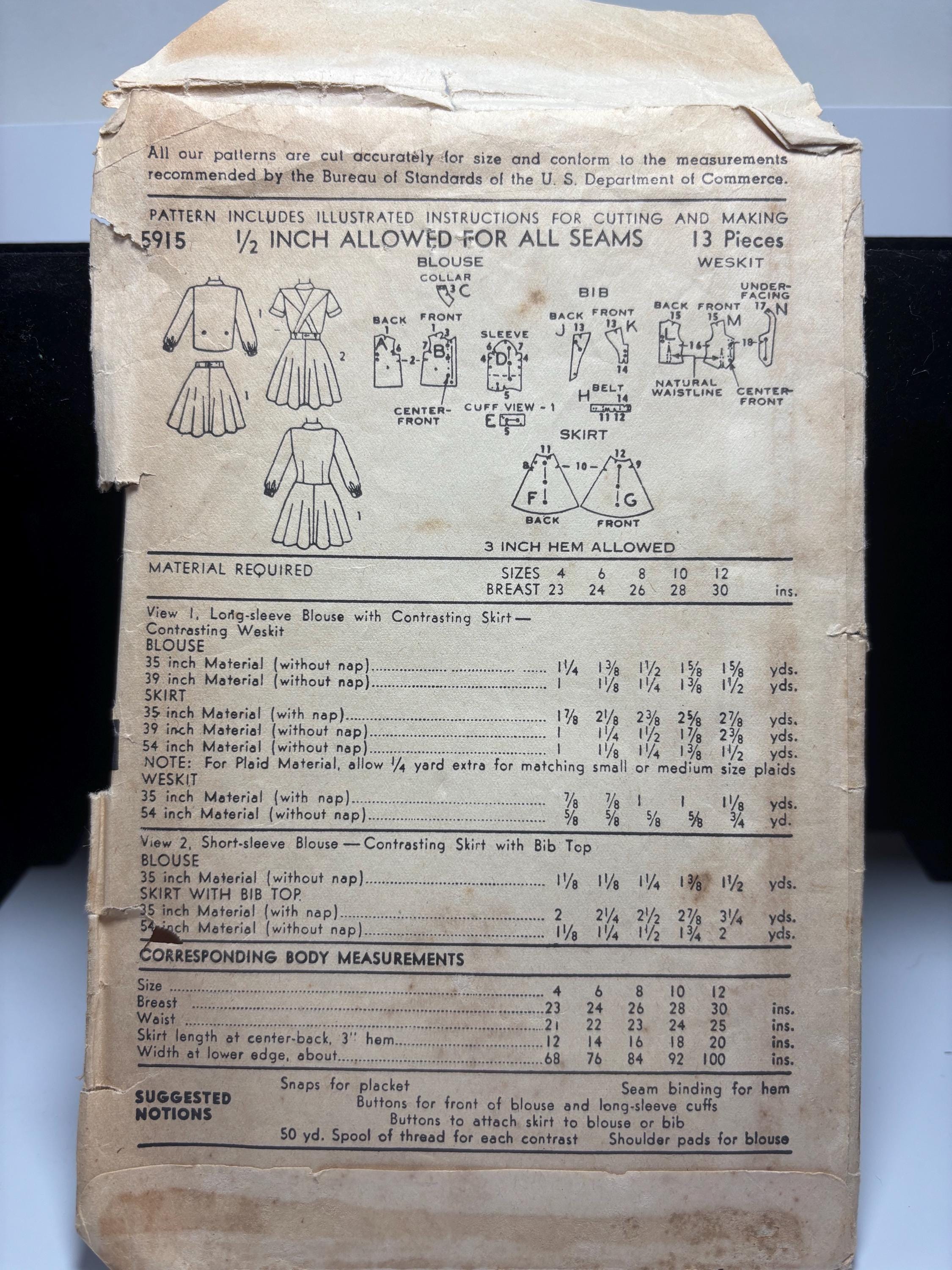 Advance 5915 (1950s) Girls’ Pinafore, Blouse & Skirt Pattern | Size 4 | Storybook School Dress Ensemble | Complete Cut Sewing Pattern - Thumbnail 3