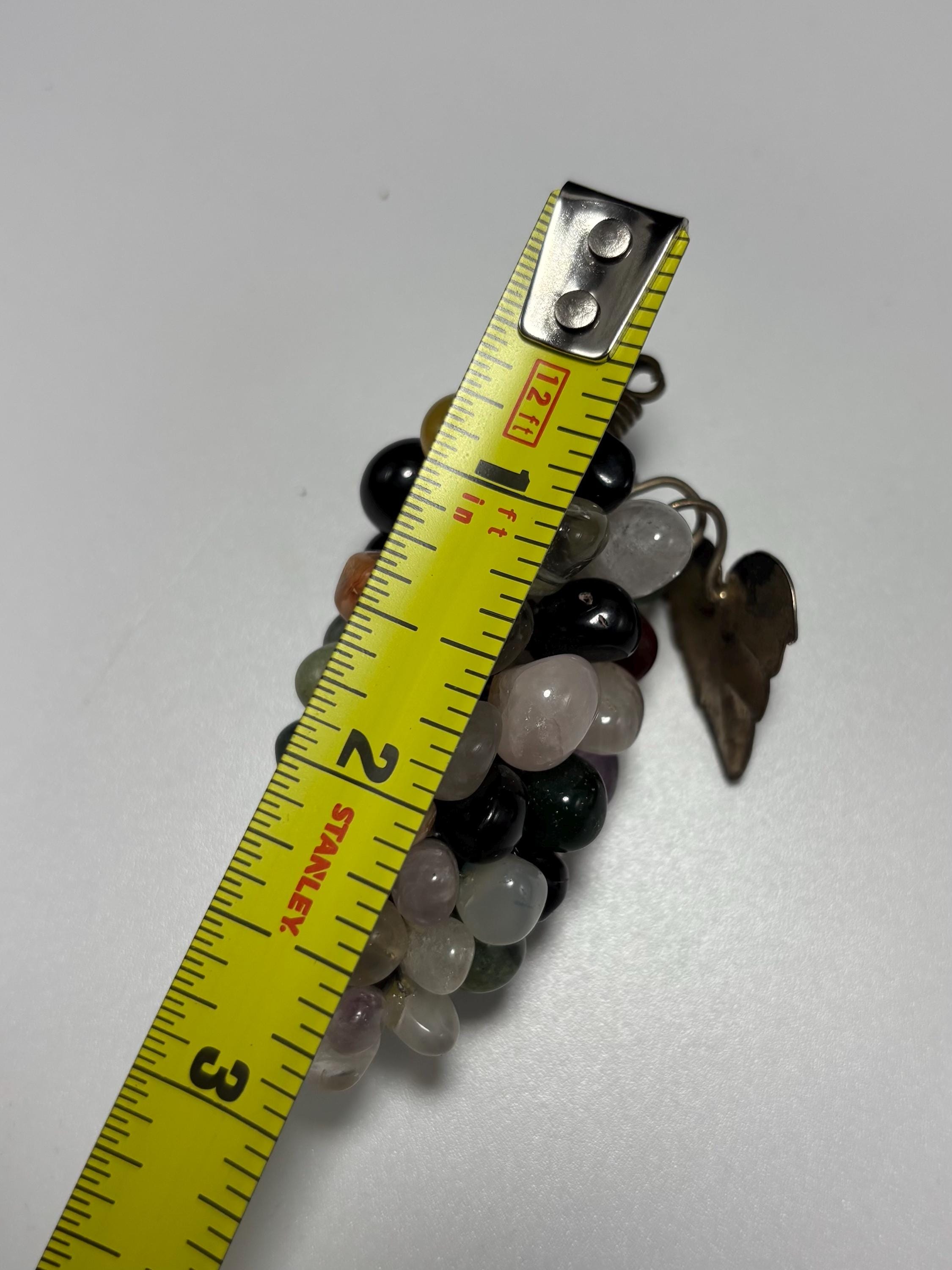 Vintage MCM Gemstone Cluster Grape Pendant with Silver Leaf Accent – 1960s 1970s Mid Century Modern Jewelry - Thumbnail 3