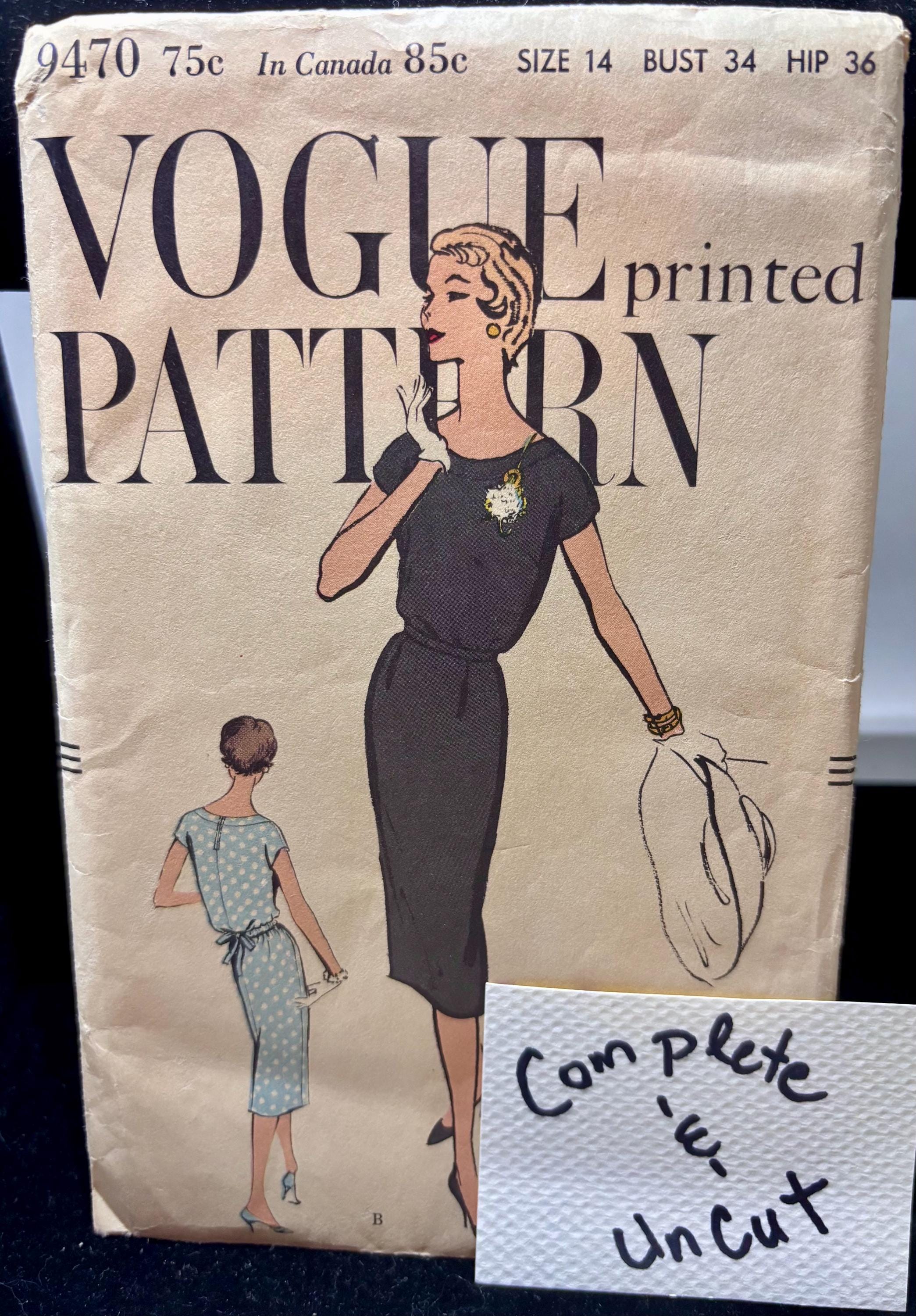 Vintage 1950s Vogue 9470 Sewing Pattern – Misses Size 14 Bust 34 Hip 36 – Slim Sheath Dress with Kimono Sleeves – Complete Uncut