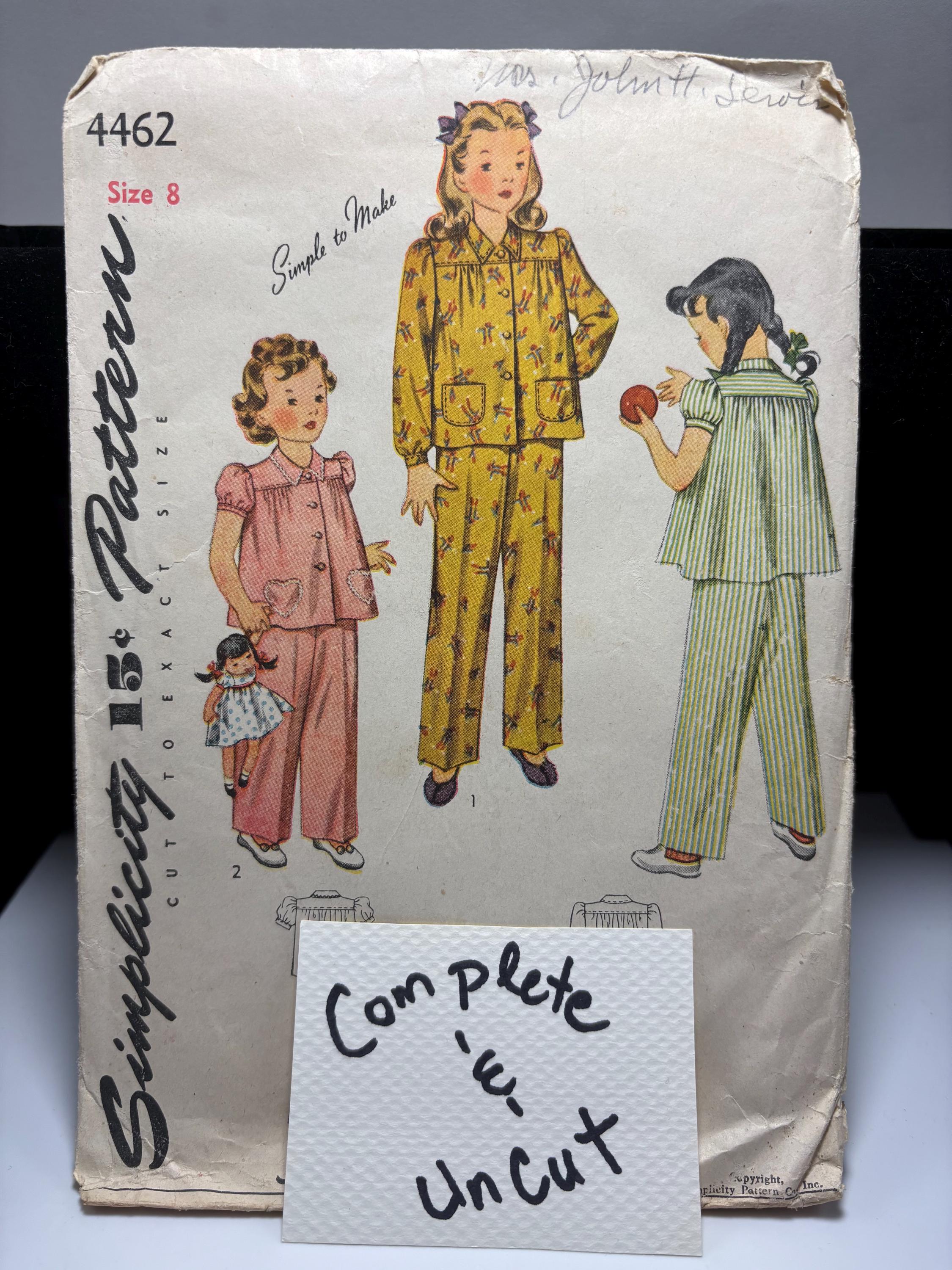Vintage 1950s Simplicity 4462 Girl’s Pajama Set Sewing Pattern – Size 8 – Complete & Uncut Retro Saturday Morning Cartoons Vibes