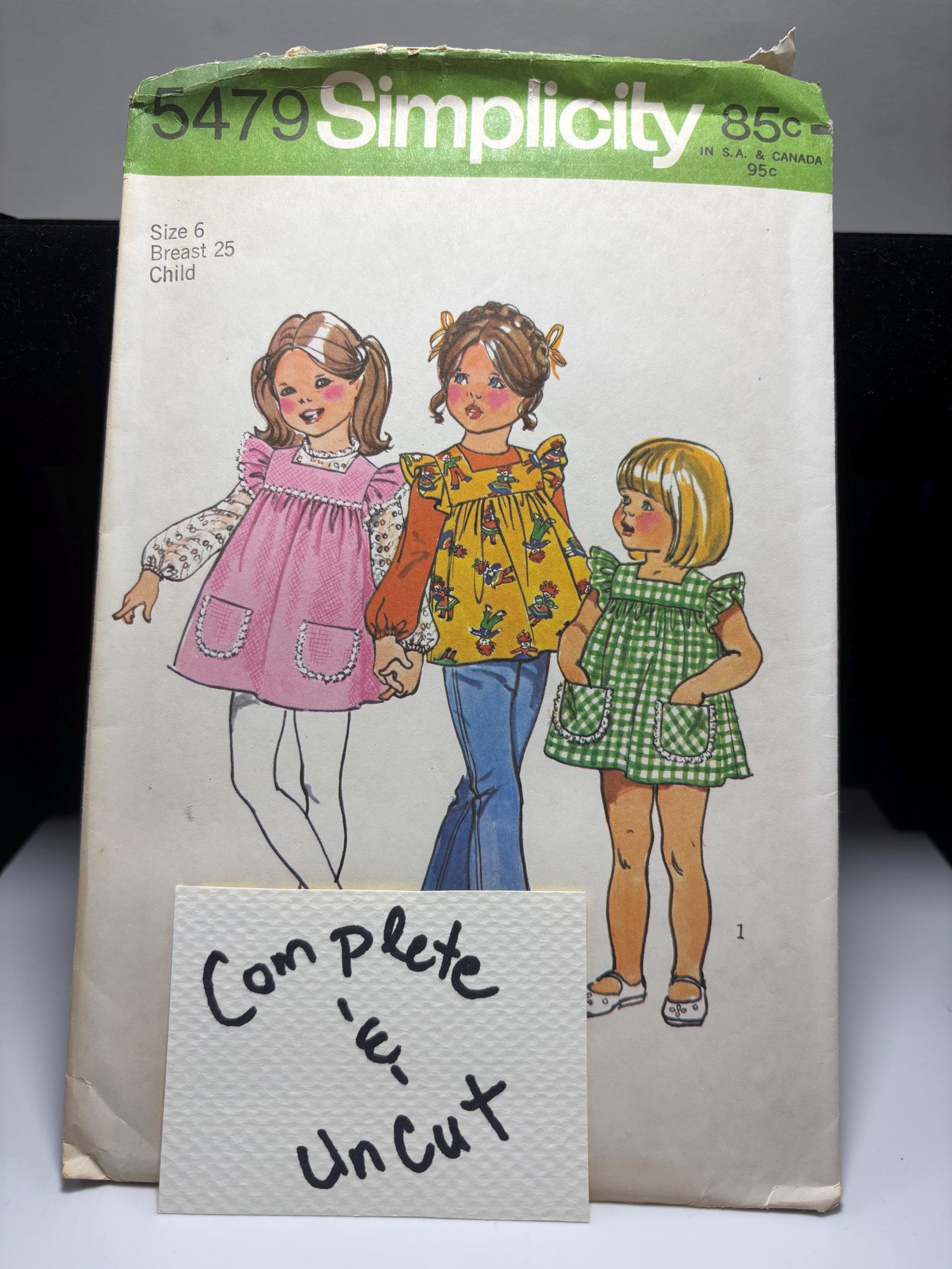 Vintage Simplicity 5479 Sewing Pattern – Child’s Smock Dress, Top & Blouse – Size 6, Breast 25 – 1972 Uncut