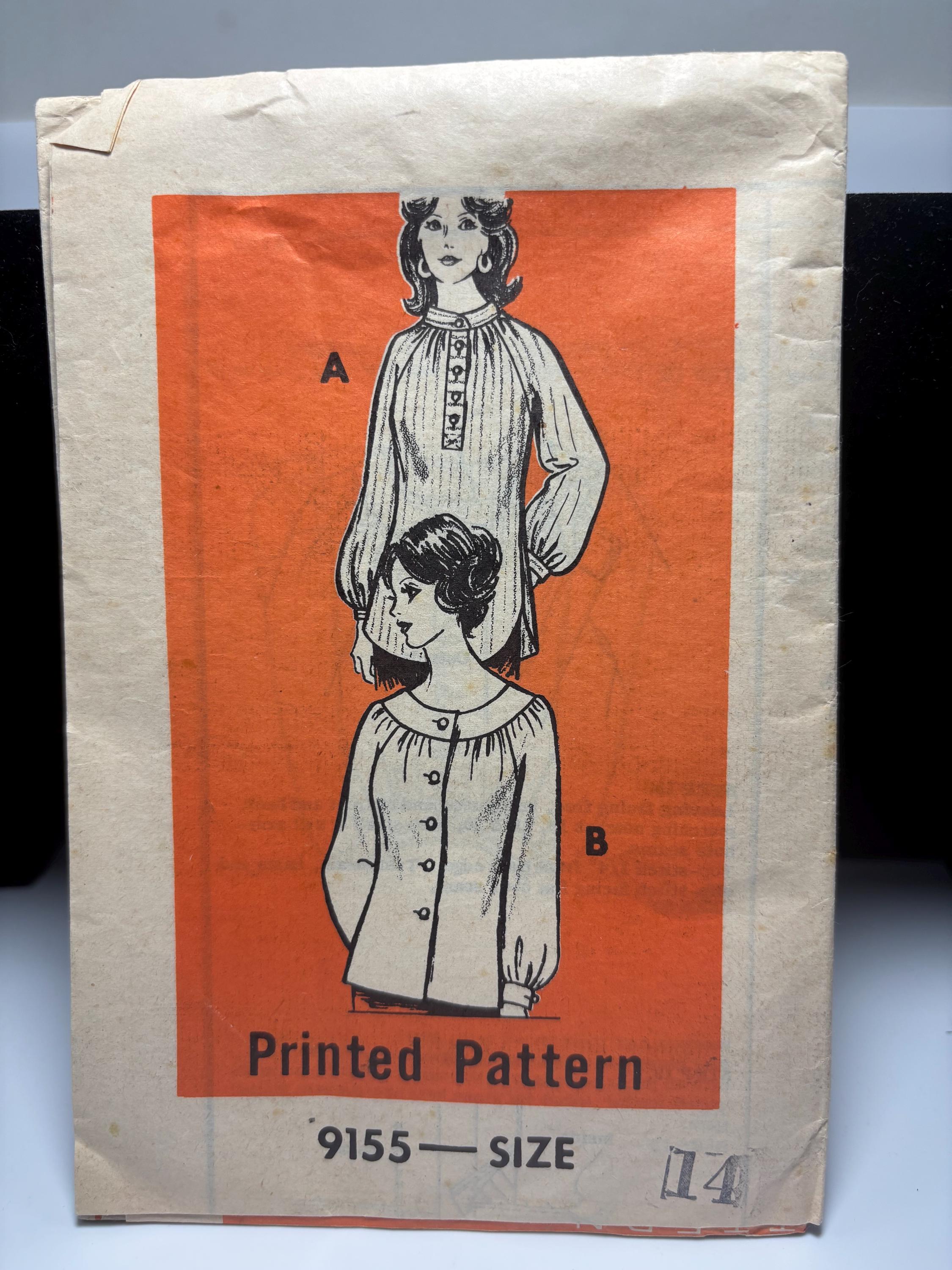 Vintage Printed Pattern 9155 – 1970s Cottagecore Prairie Blouse – Size 14 – Complete & Uncut – Peasant Style Top Pattern - Thumbnail 2