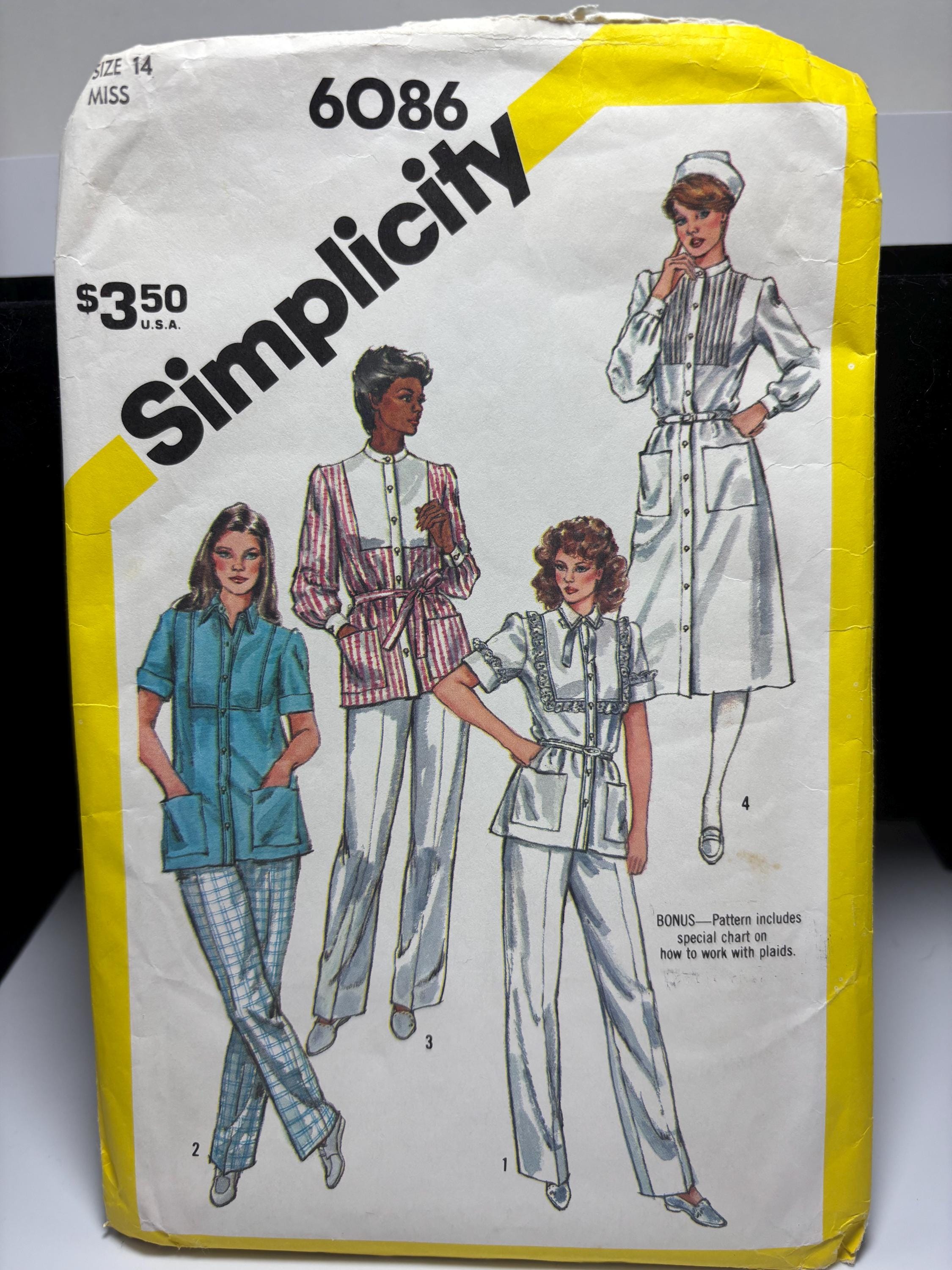 Simplicity 6086 Vintage 1980s Nurse Uniform Sewing Pattern – Dress, Tunic & Pants, Size 14, Uncut Complete - Cosplay, Costume or Play Outfit - Thumbnail 2