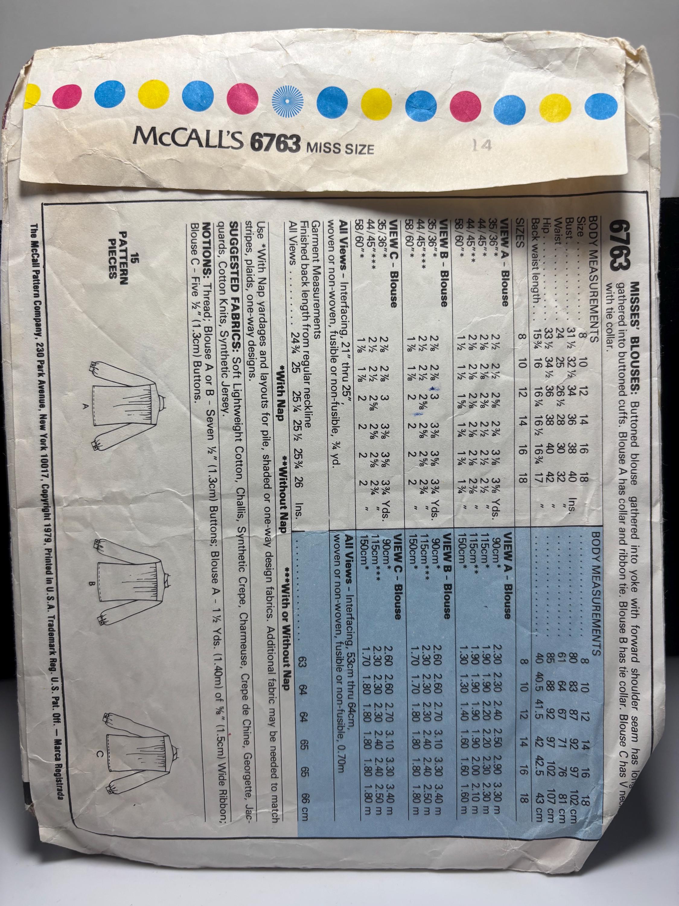 Dreamy Vintage McCall’s 6763 | 1970s Misses Bow Blouse Pattern | Size 14 Bust 36 | Complete Cut | Kate Bush would run up that hill for this - Thumbnail 3